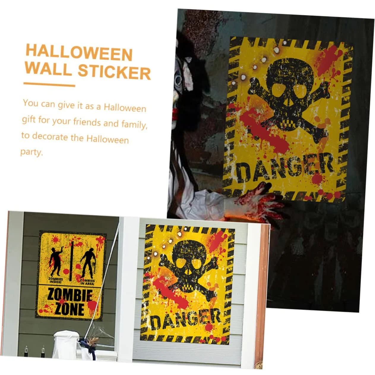 Наклейка на стіну Yardenfun Halloween Sign Danger Zombie, фото №8