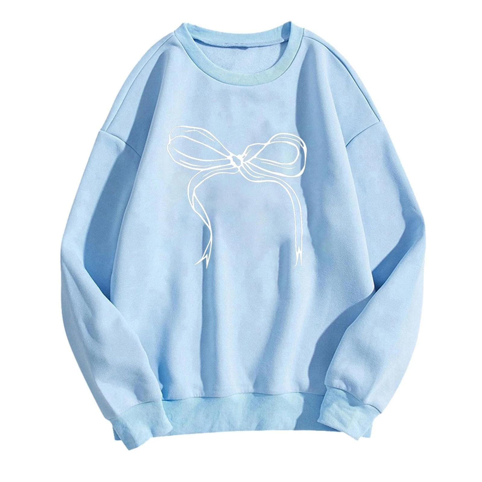 Женский Пуловер Lemoiitea, Повседневная Толстовка с Круглым Вырезом, Свободная Рубашка с Длинными Рукавами, Стильная Блузка-Туника с Принтом Бантика, Графические Футболки для Весны и Осени для Активного Отдыха, фото №1