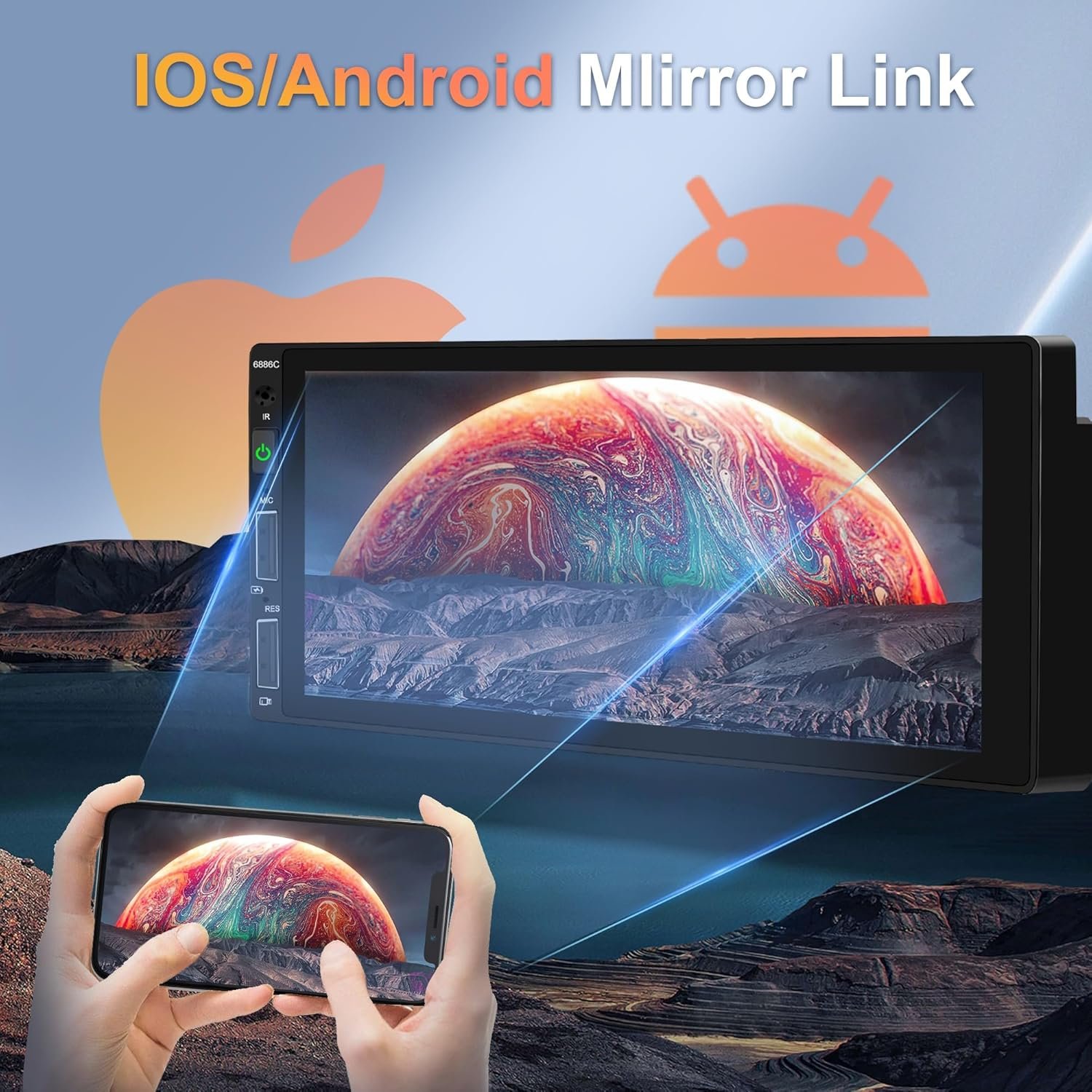 Автомагнітола PODOFO 6886C / 6.86" / Сенсорна / Wince / Apple CarPlay / Android Auto / Bluetooth / USB / AUX / 1DIN, фото №6