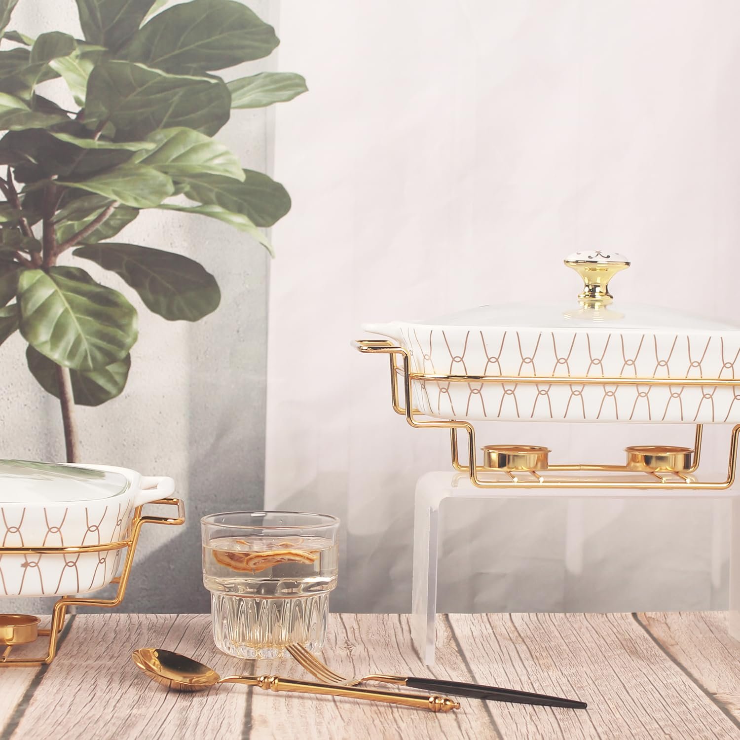 Форма для запекания фарфоровая овальная со стеклянной крышкой и подставкой 1600 мл, фото №6