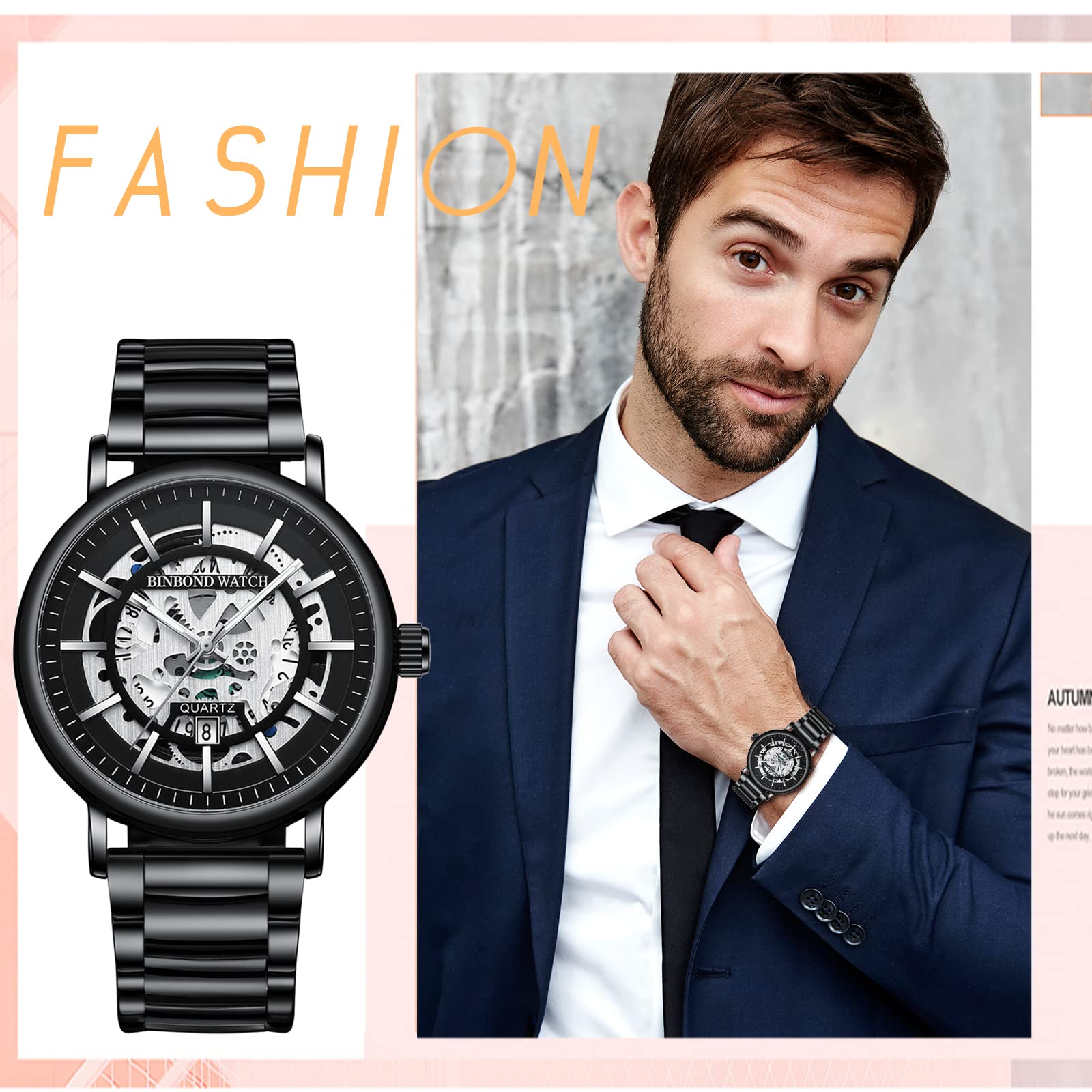 Годинник Avaner Чоловічий механічний з календарем водонепроникний з нержавіючої сталі аналоговий кварцовий, фото №6