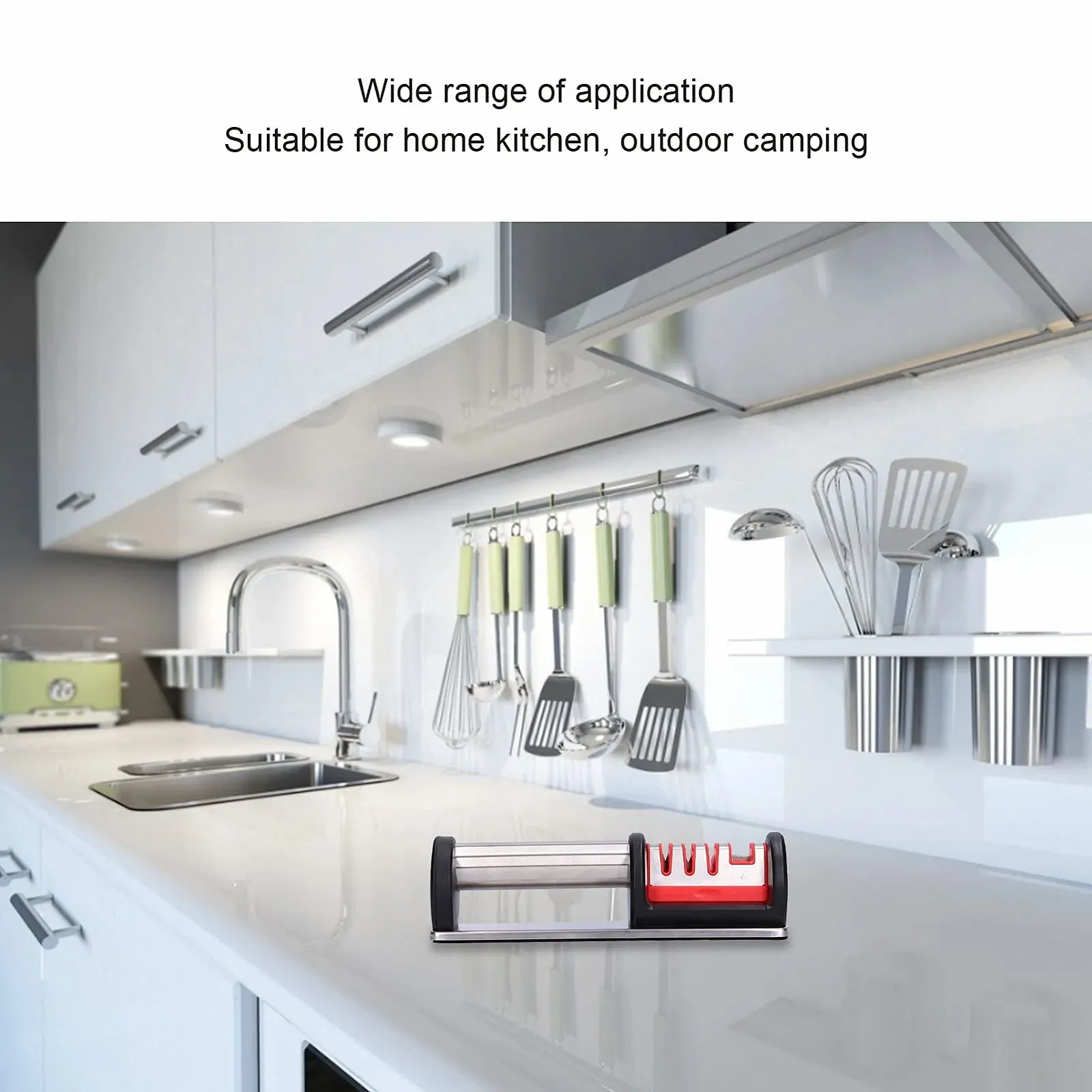 Точило для ножів ручна 4-рівнева багатофункціональна з основою з нержавіючої сталі Black, фото №6