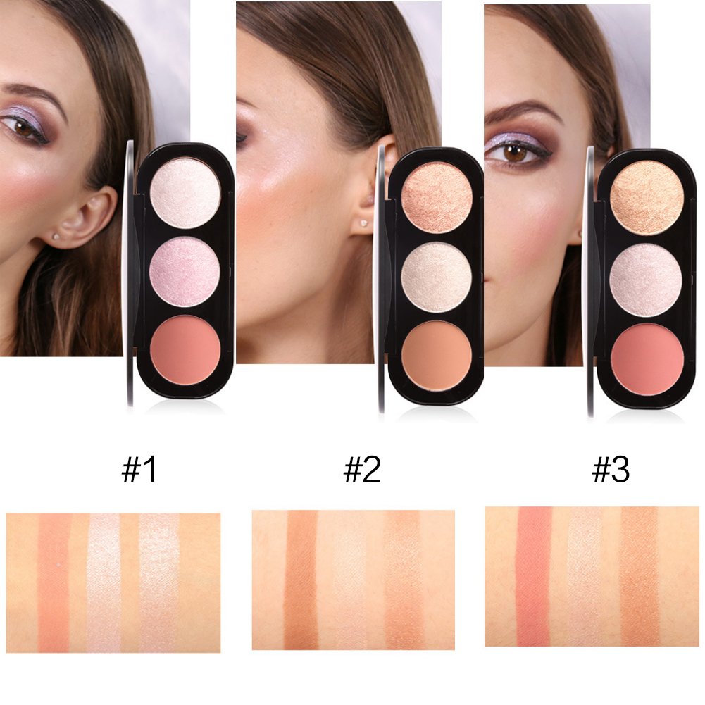 Румяна Palet 3 Types 3 Colours Blush Highlighter Palet Contour Shadow Powder Face Make Up (3#), фото №6