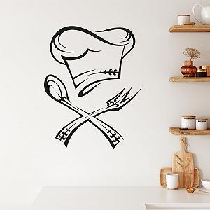 Наклейка на стіну GRAZDesign Кухня Капелюх шеф-кухаря з приборами самоклеюча 51 x 40 см 070 Чорний - Фото 1