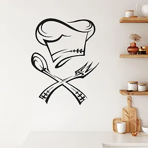 Наклейка на стіну GRAZDesign Кухня Капелюх шеф-кухаря з приборами самоклеюча 51 x 40 см 070 Чорний - Фото 1