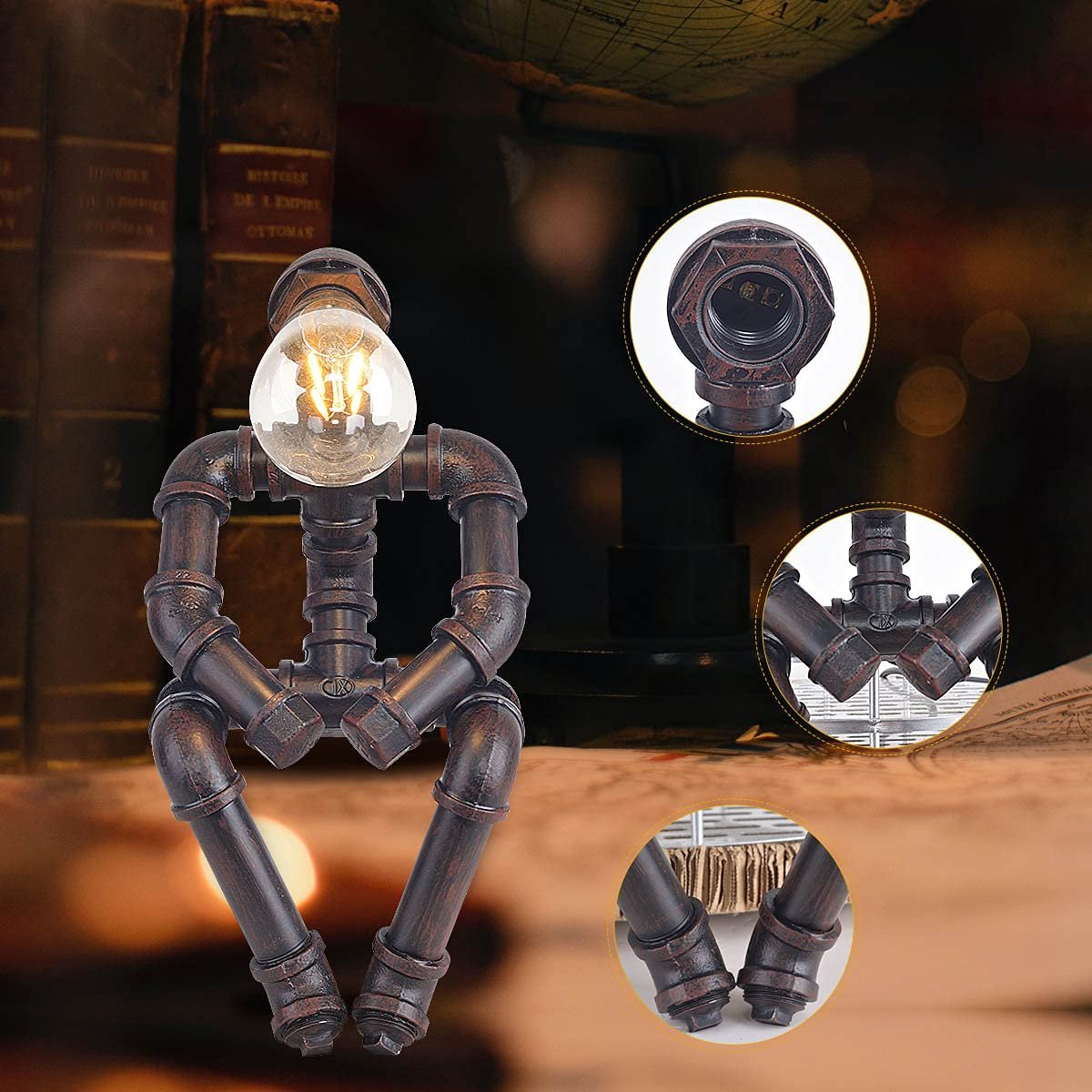 Настільна лампа Water Pipe Robot Style у вінтажному індустріальному стилі Steampunk, залізо, колір іржі B, фото №2