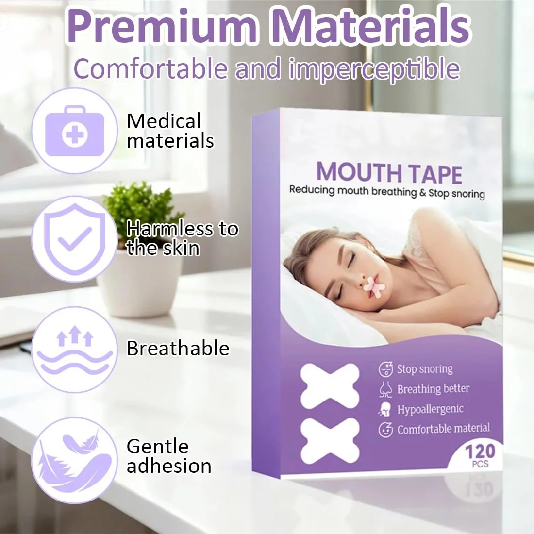 Пластыри для рта для сна (120 шт. в упаковке), премиальные для рта для сна, против храпа., фото №3