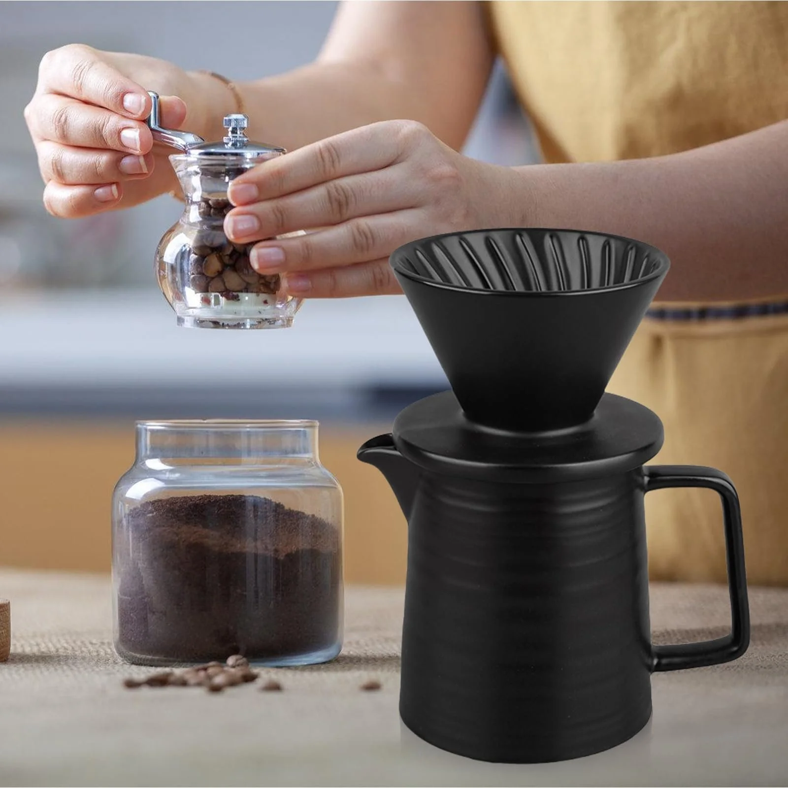 Набір для приготування кави Pour Over, керамічний фільтр 450 мл з чашкою та 100 паперових фільтрів, фото №7