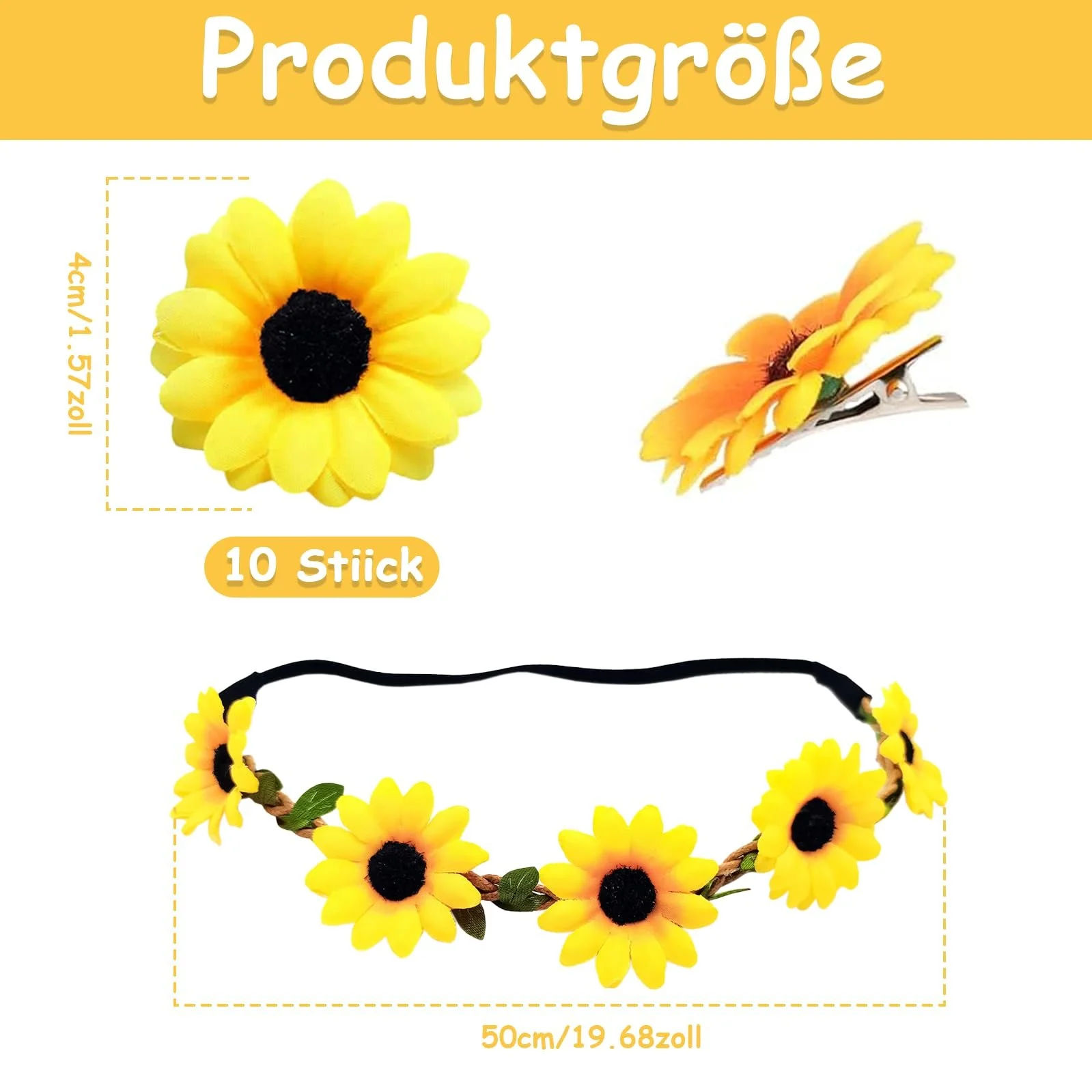 Вінок Квітковий З соняшниками та кліпсами ромашками Жовтий, фото №2 Вінок Квітковий З соняшниками та кліпсами ромашками Жовтий, фото №2