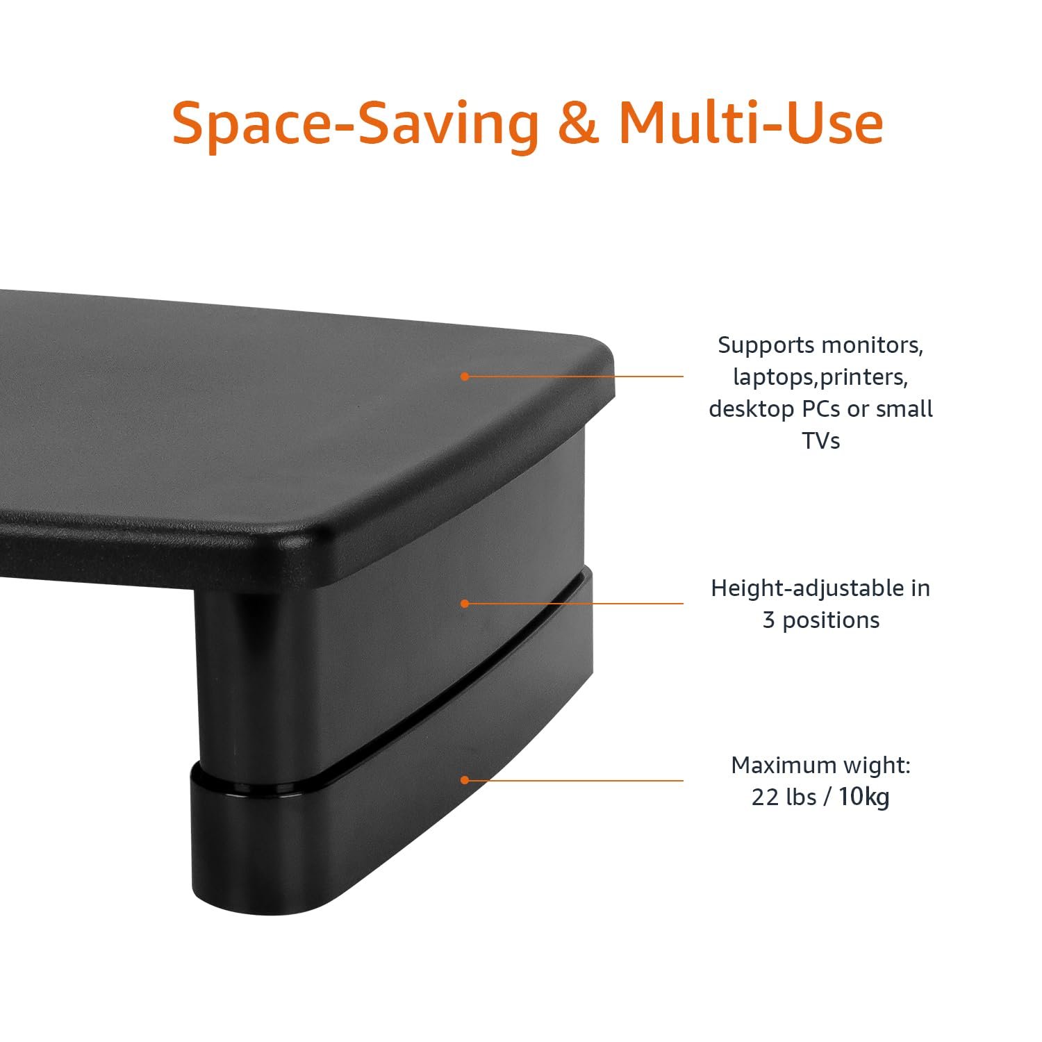 Подставка для экрана Amazon Basics, регулируемая по высоте, для ноутбуков и экранов, с нескользящими ножками, фото №3