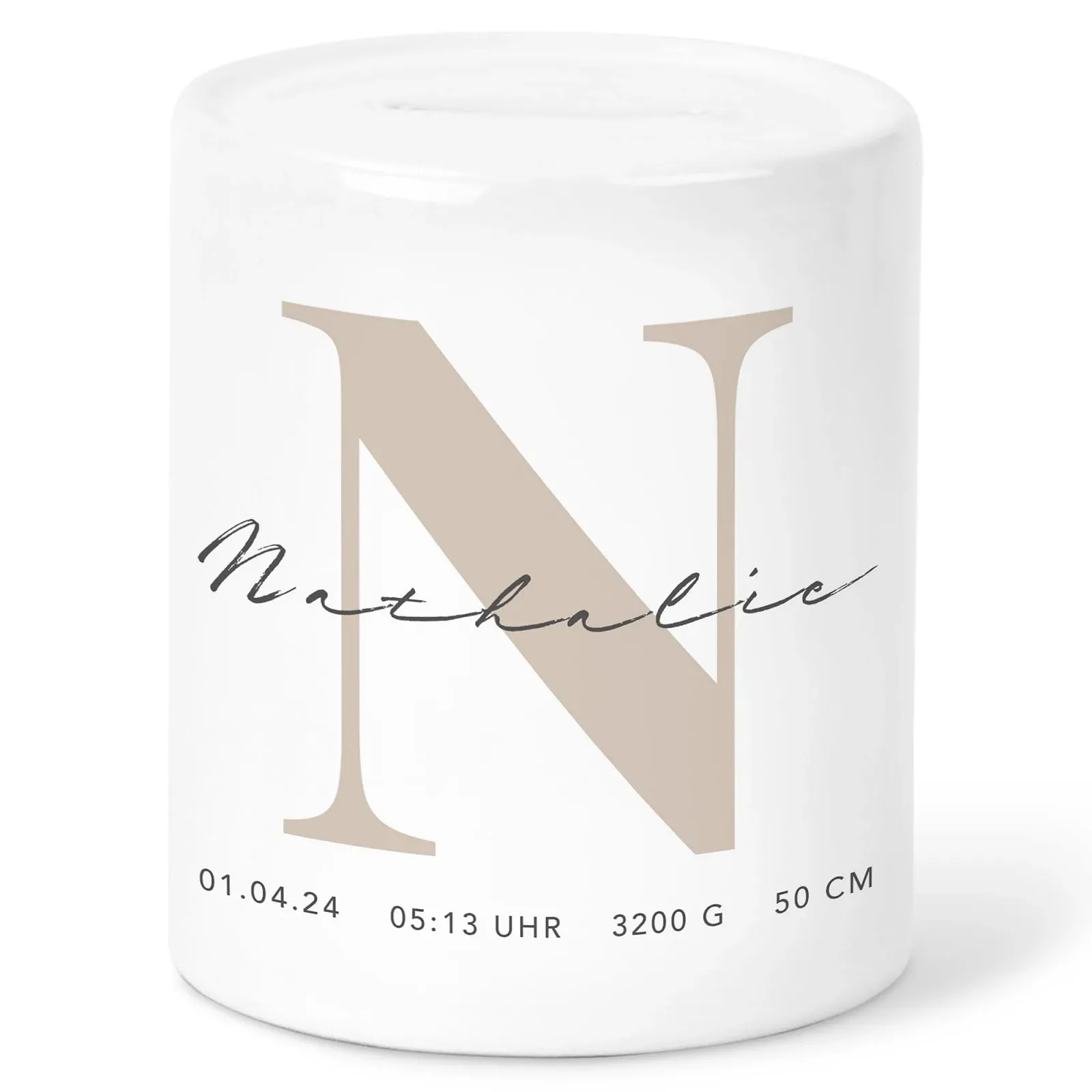 Скарбничка керамічна Персоналізована з ім'ям та буквами Бежева, фото №1