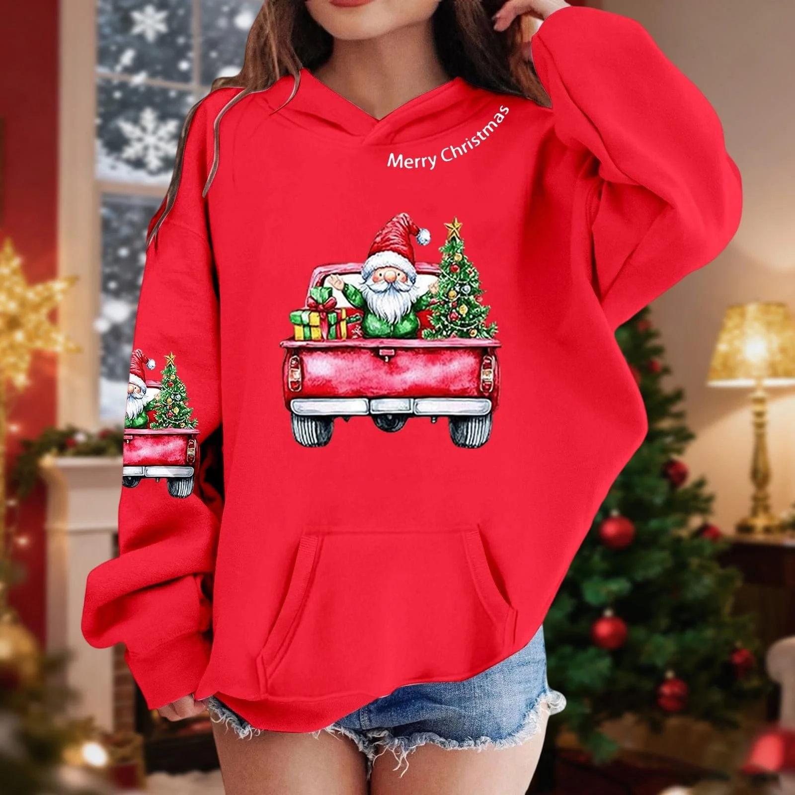 Толстовка з капюшоном для дівчат з принтом, довгий рукав, вільний крій, фото №3