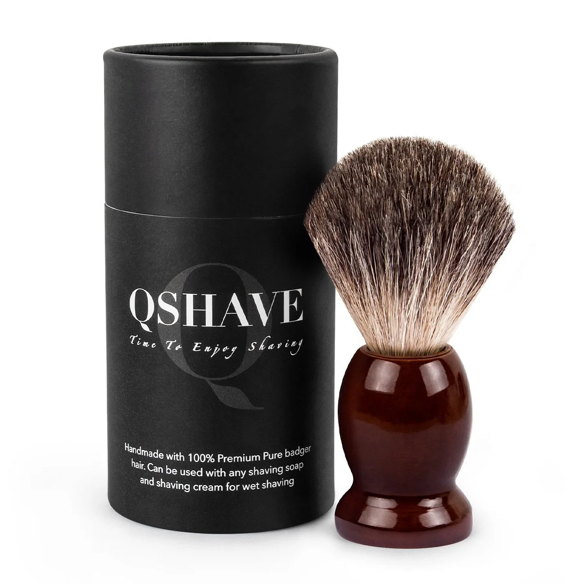Помазок для бритья QSHAVE Pure Badger Hair ручной работы, дерево, фото №1