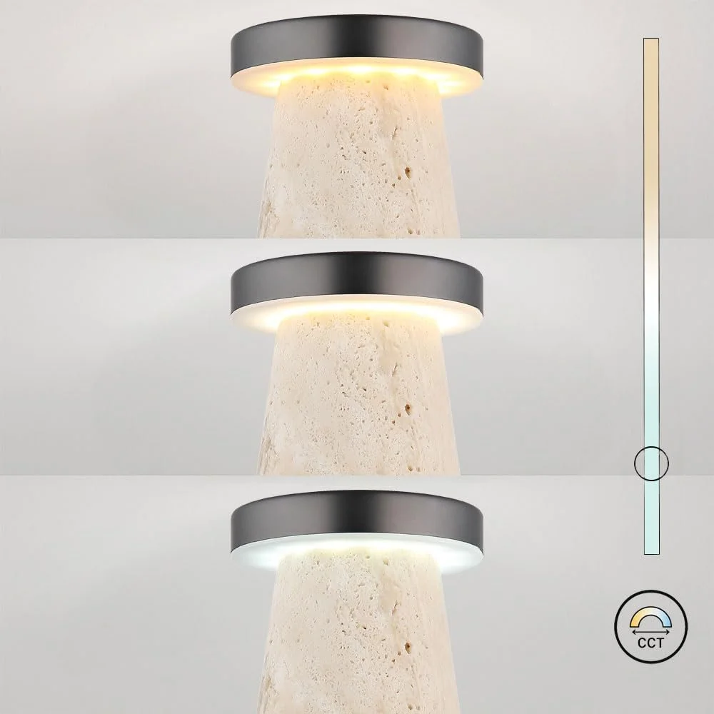 Настольная лампа GLOBO LED Аккумуляторная Сенсорная Камень Травертин CCT 1.2 Вт 138 лм 9x16 см Черный хром, фото №5