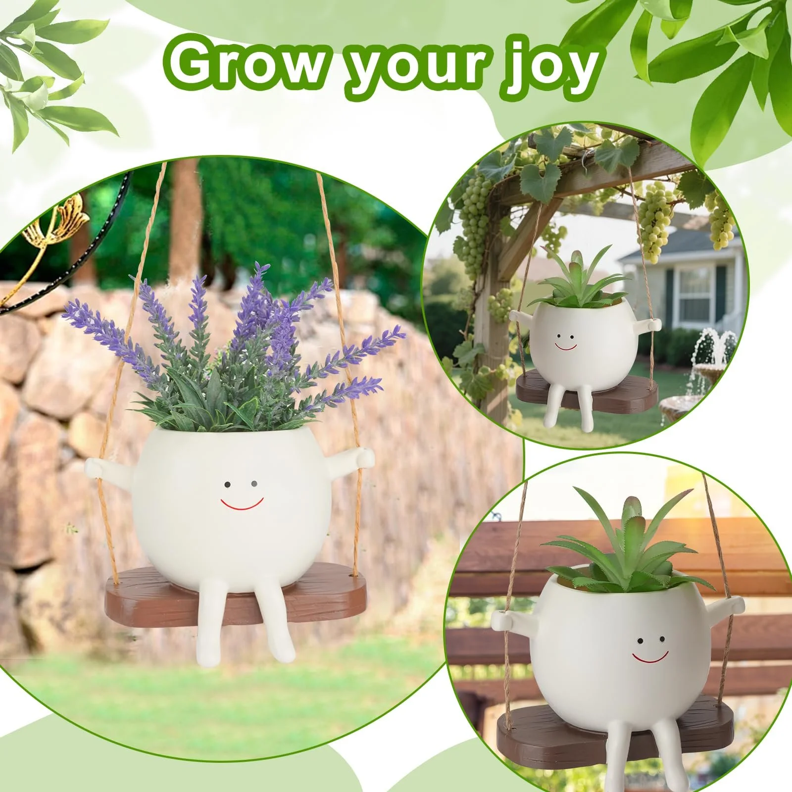 Подвесные кашпо WRENYZK Swing Face на качелях, набор 2 шт., с крючками и инструментами для пересадки, фото №4 Подвесные кашпо WRENYZK Swing Face на качелях, набор 2 шт., с крючками и инструментами для пересадки, фото №4