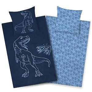Постельное белье Aminata kids Dino, 135 x 200 см, детское, с динозаврами, двустороннее, T-Rex, синее, 2 предмета - Фото 1