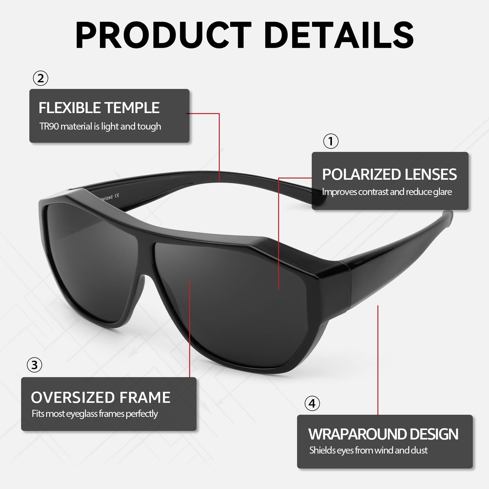 Сонцезахисні окуляри SIPHEW Polarized Fit Over для чоловіків і жінок, великі з захистом UV400, фото №6