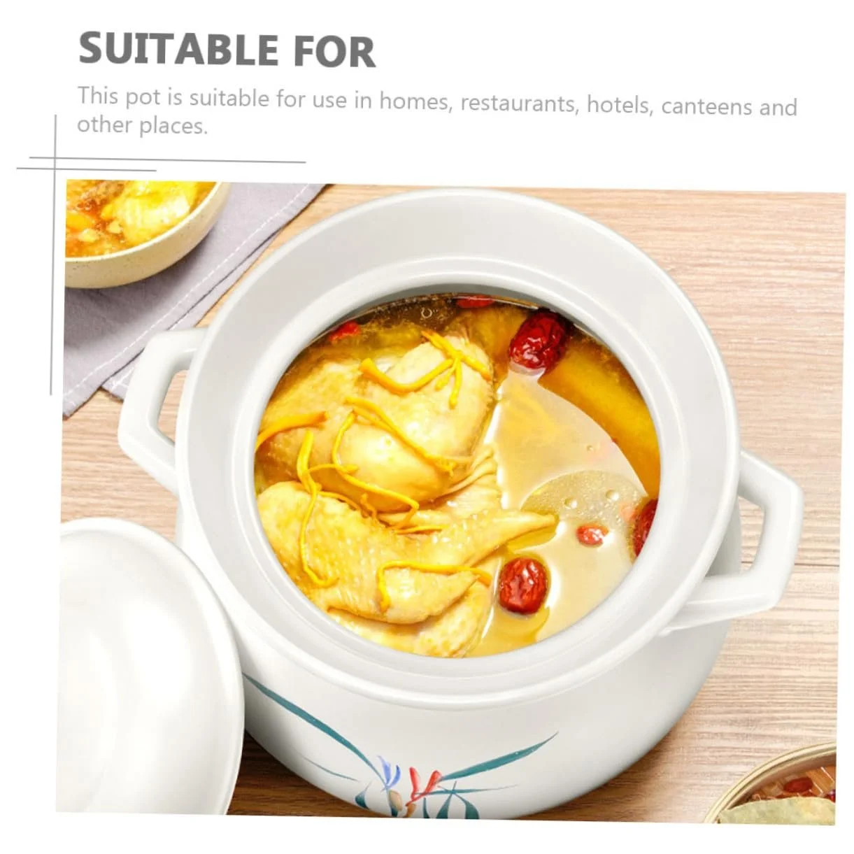 Кастрюля для супа Homoyoyo керамическая термостойкая с крышкой для куриного супа и рагу, фото №8 Кастрюля для супа Homoyoyo керамическая термостойкая с крышкой для куриного супа и рагу, фото №8