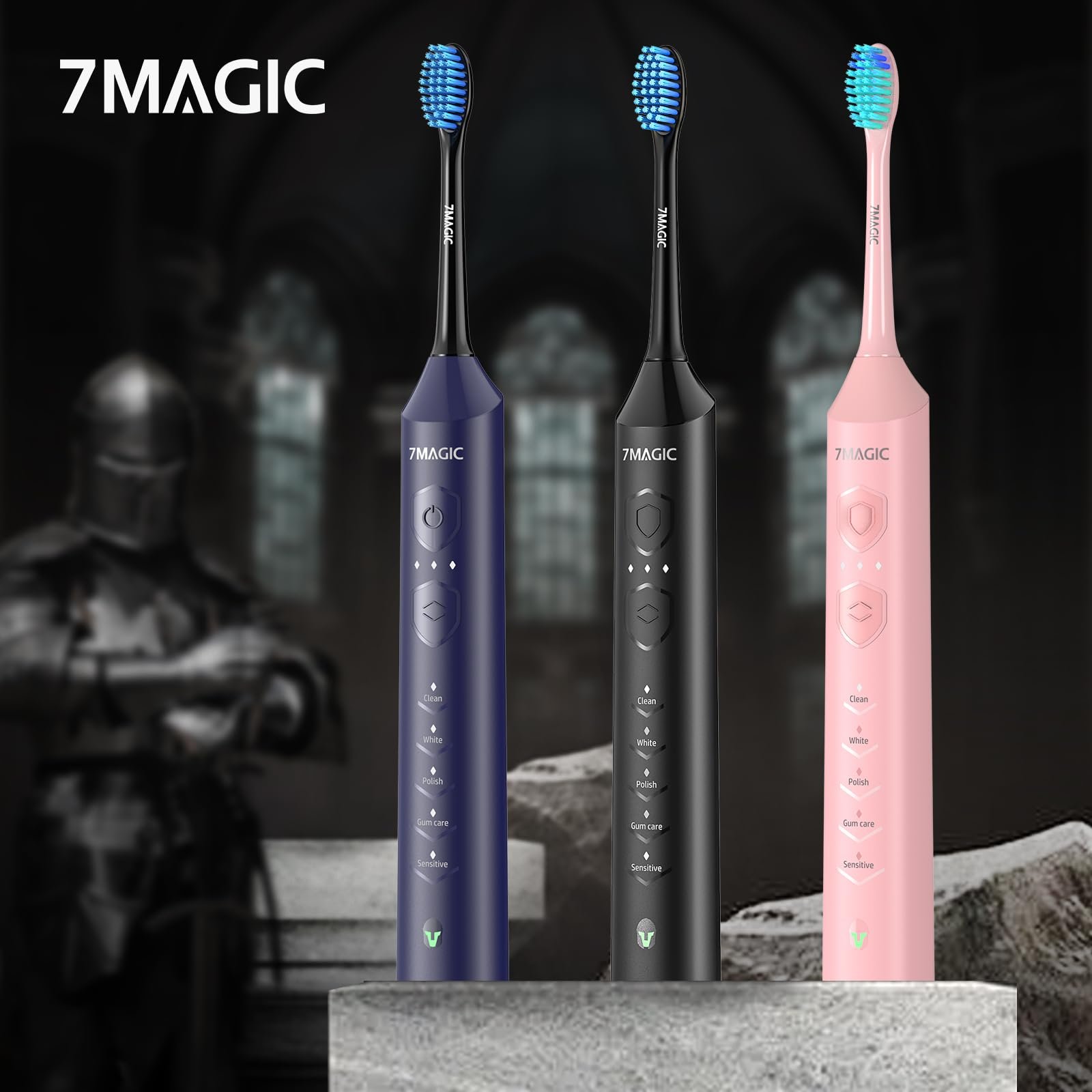 Електрична звукова зубна щітка 7MAGIC Knight 40000 VPM IPX7 90 днів роботи Чорний лицар, фото №9