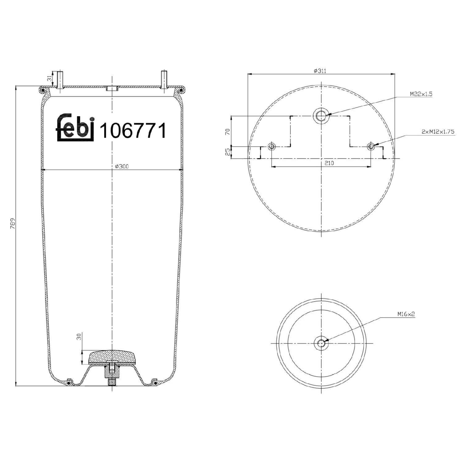 Пневморесора (балон) FEBI BILSTEIN 106771 для BPW KRONE SCHMITZ CARGOBULL, фото №1