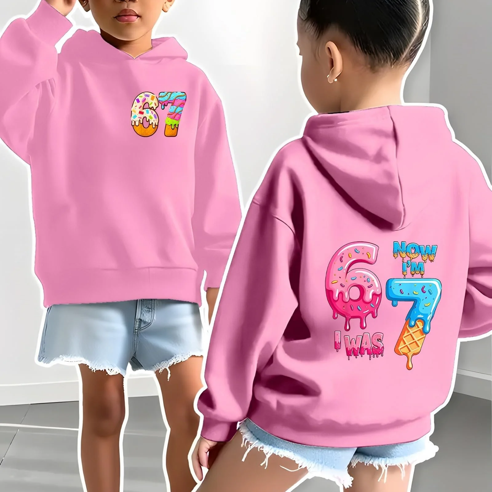 Худи Детский Свитшот для девочки Модный Повседневный Пуловер Спортивный свитшот с капюшоном, фото №2