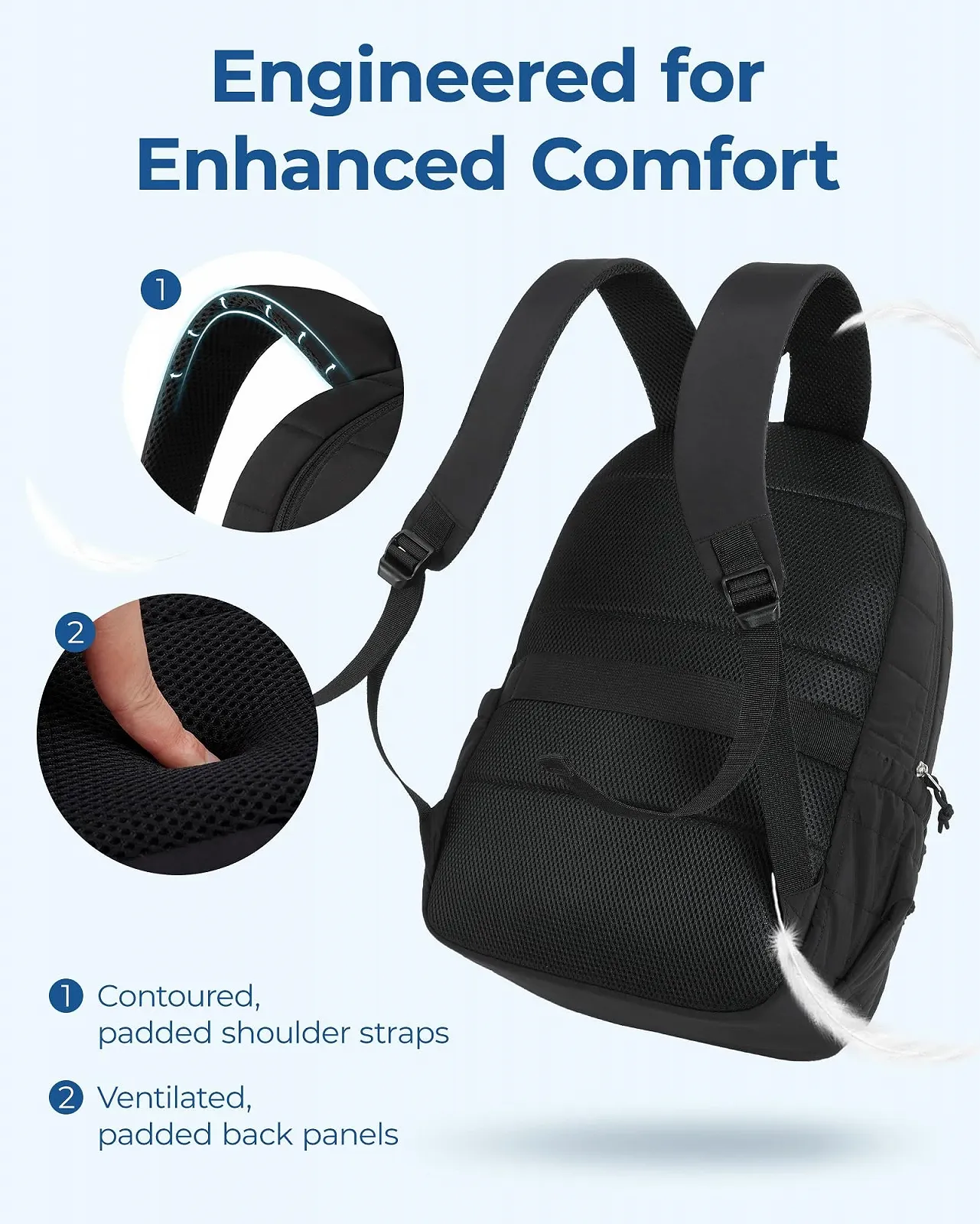 Рюкзак для ноутбука bagsmart 15.6 дюйма Черный, фото №6 Рюкзак для ноутбука bagsmart 15.6 дюйма Черный, фото №6