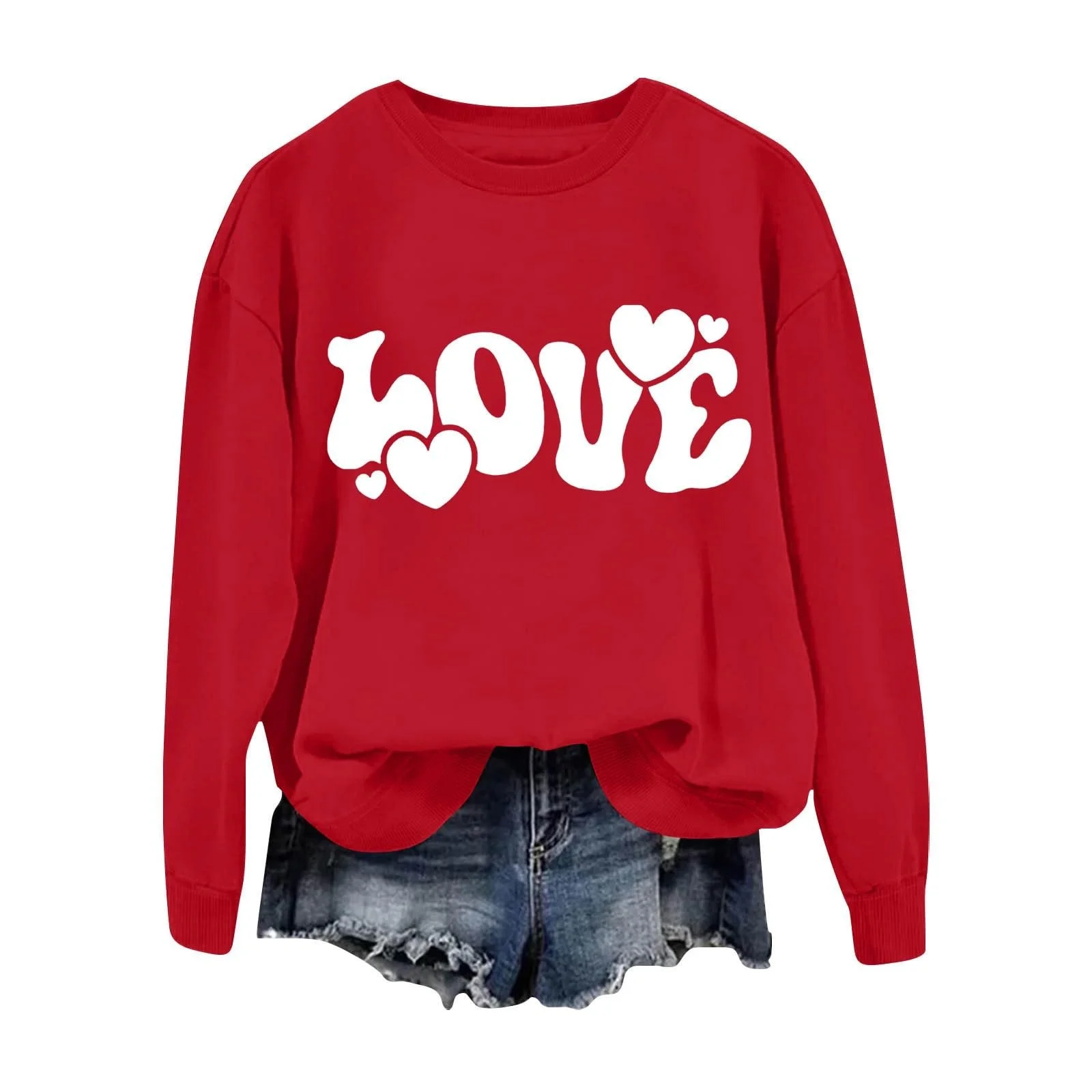 Свитшот Женский на День Святого Валентина Пуловер Топы Повседневный Осенний Худи Модный С принтом Длинная Рубашка Пуловер, фото №3