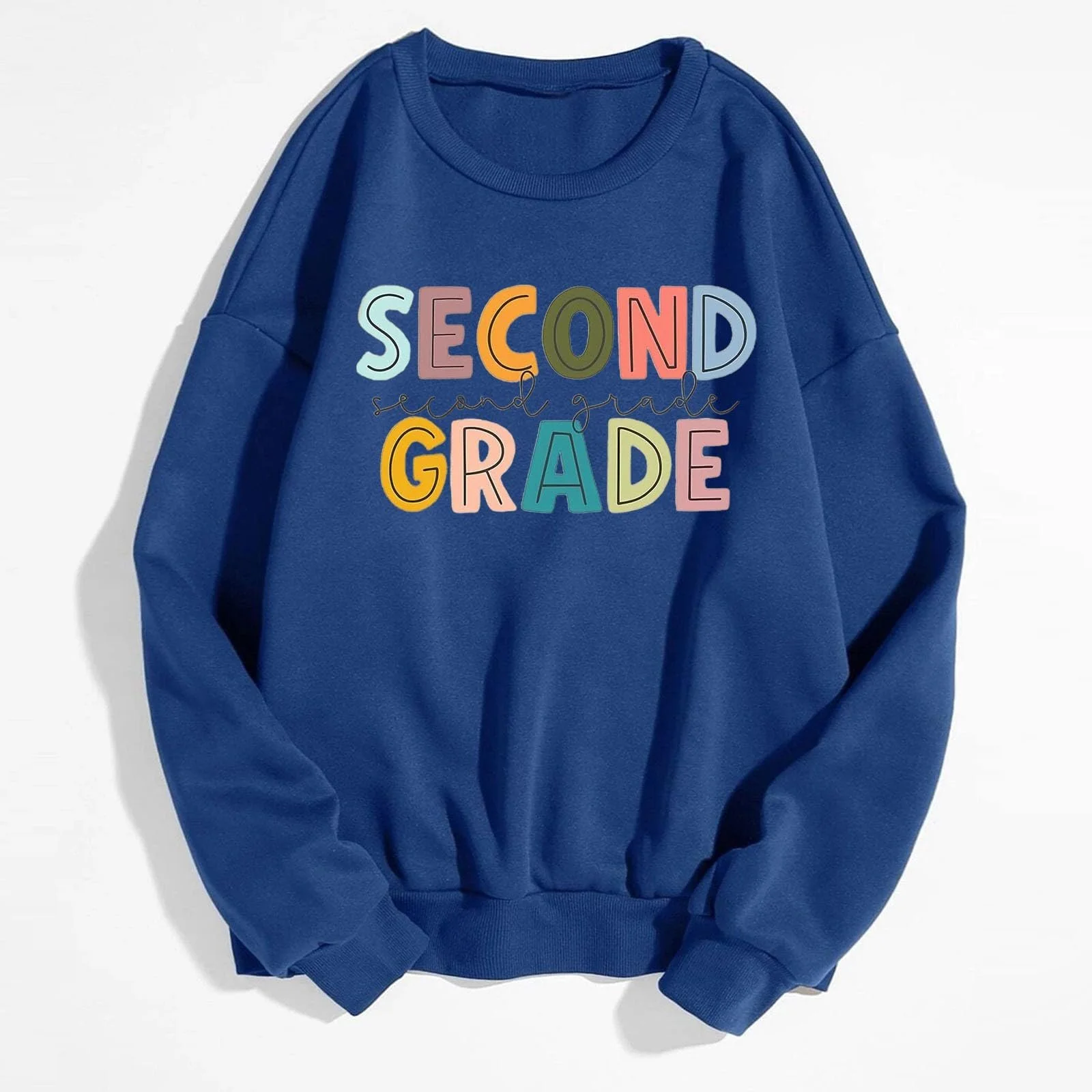 Женский свитшот однотонный/с принтом Свободные топы с длинными рукавами Круглый вырез Эластичный Легкий Длинный рукав Свободный пуловер с карманом Легкий уличный стиль, фото №3