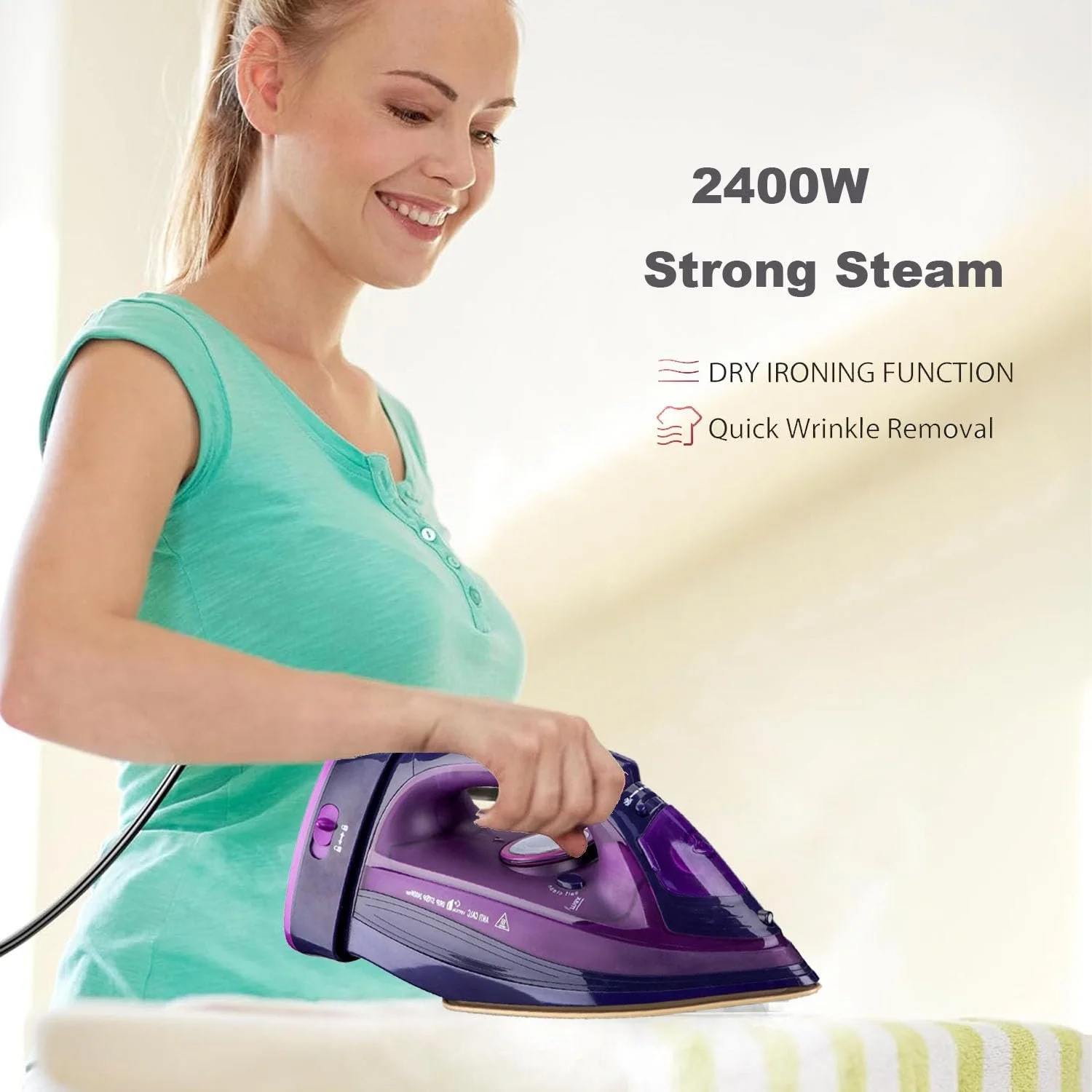 Бездротова парова праска 2400 Вт з керамічною підошвою, фото №5