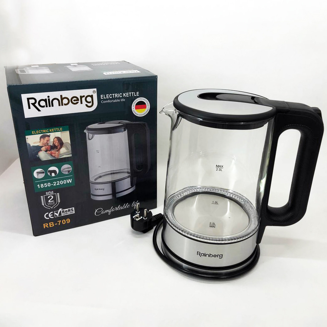 Дисковий електричний чайник Rainberg RB-709 скляний з підсветкою, фото №8 Дисковий електричний чайник Rainberg RB-709 скляний з підсветкою, фото №8
