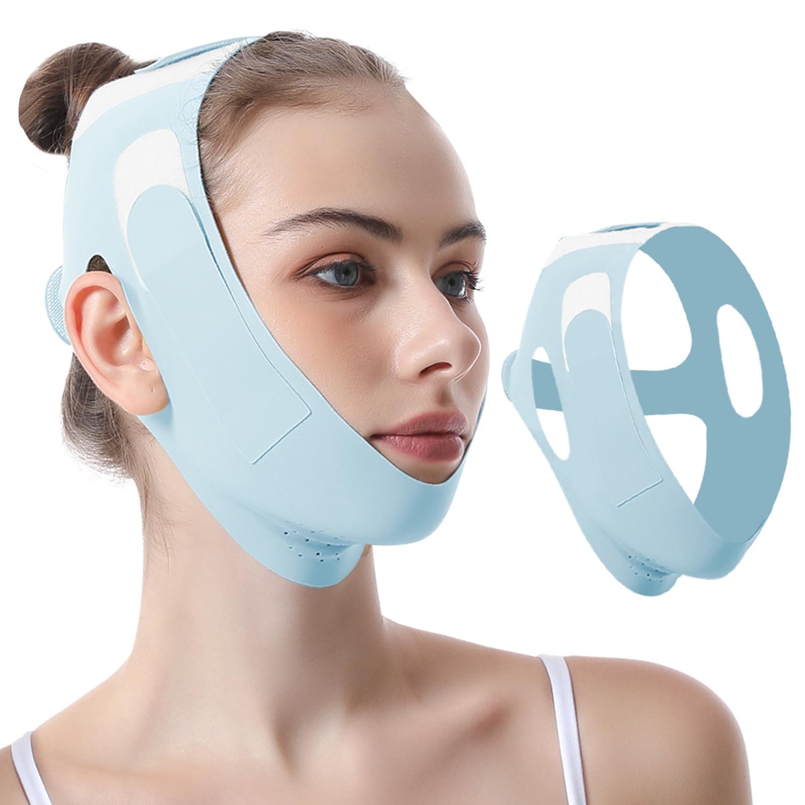 Маска V-Line Lifting CutitiUU для женщин и мужчин V Line, многоразовая ткань Ice Silk, улучшенный ремешок для подбородка Ice-Cool, многоразовый ремешок для похудения лица, синий, фото №1