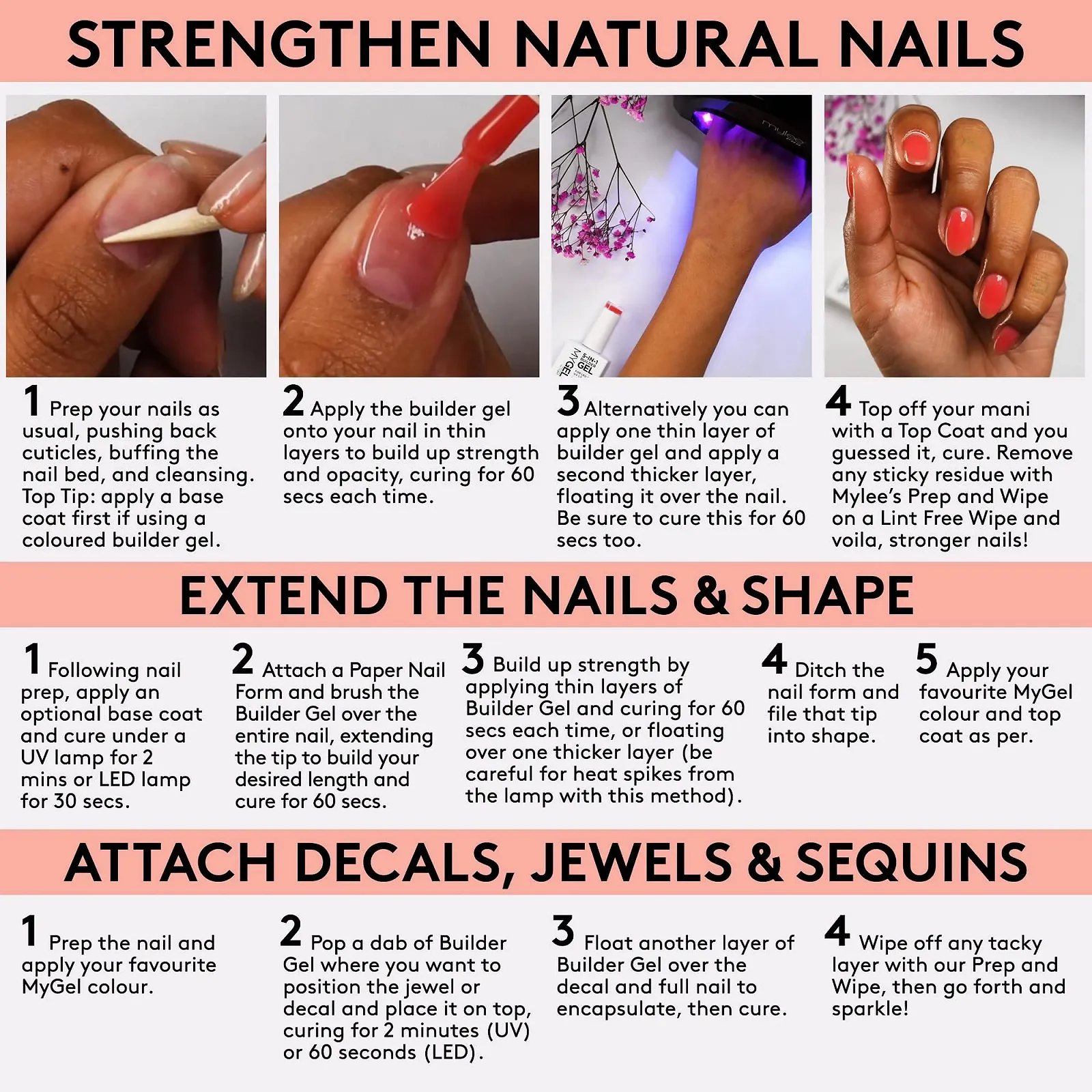 Гель для наращивания ногтей Mylee 5-в-1, 2 x 15 мл - Прозрачный и Белый, фото №6