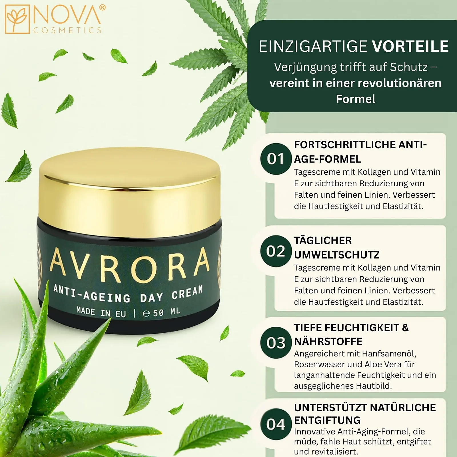 Денний крем для обличчя AVRORA Anti-Ageing з колагеном, зволожувальний, проти зморшок та синього світла, SAKADIKIUM, алое вера та Vitamin E 50 мл, фото №3 Денний крем для обличчя AVRORA Anti-Ageing з колагеном, зволожувальний, проти зморшок та синього світла, SAKADIKIUM, алое вера та Vitamin E 50 мл, фото №3
