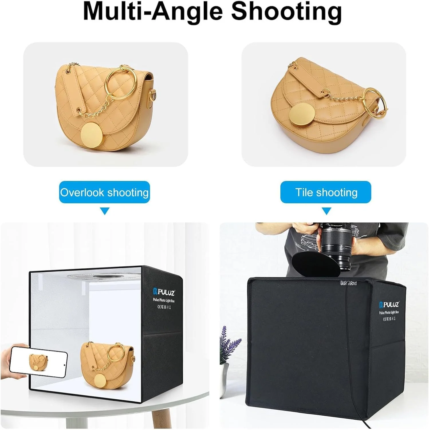 Фотобокс Puluz PU5051 50см / 3200-6500K / CRI 95 / 6 двосторонніх фонів / Складний / Чорний, фото №6 Фотобокс Puluz PU5051 50см / 3200-6500K / CRI 95 / 6 двосторонніх фонів / Складний / Чорний, фото №6