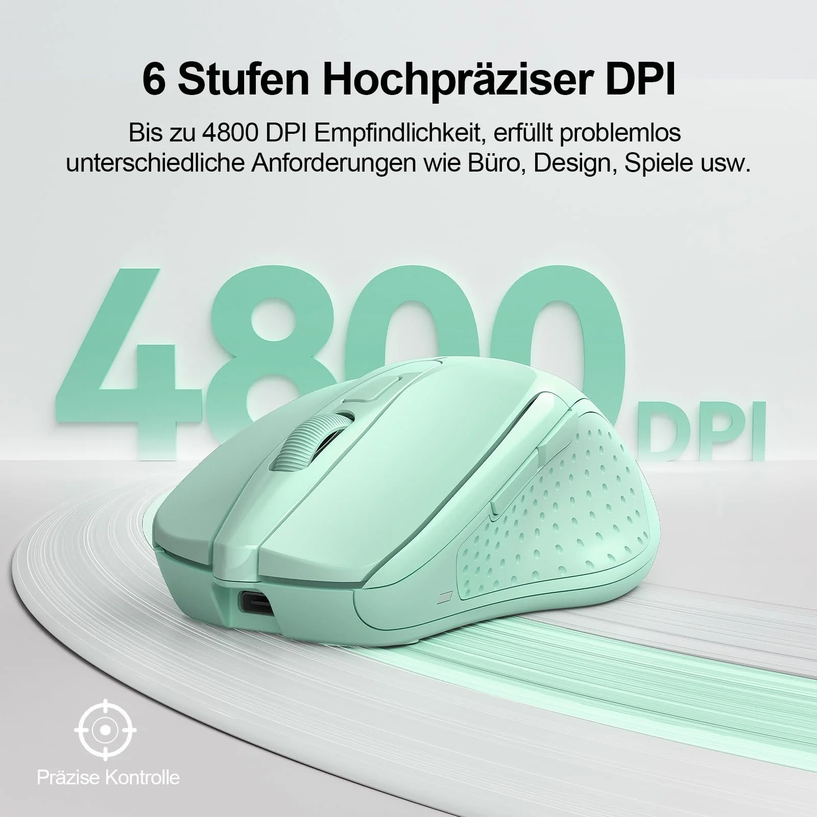 Миша TECKNET Bluetooth Бездротова Перезаряджувана 4800 DPI Ергономічна Тиха Зелена, фото №4