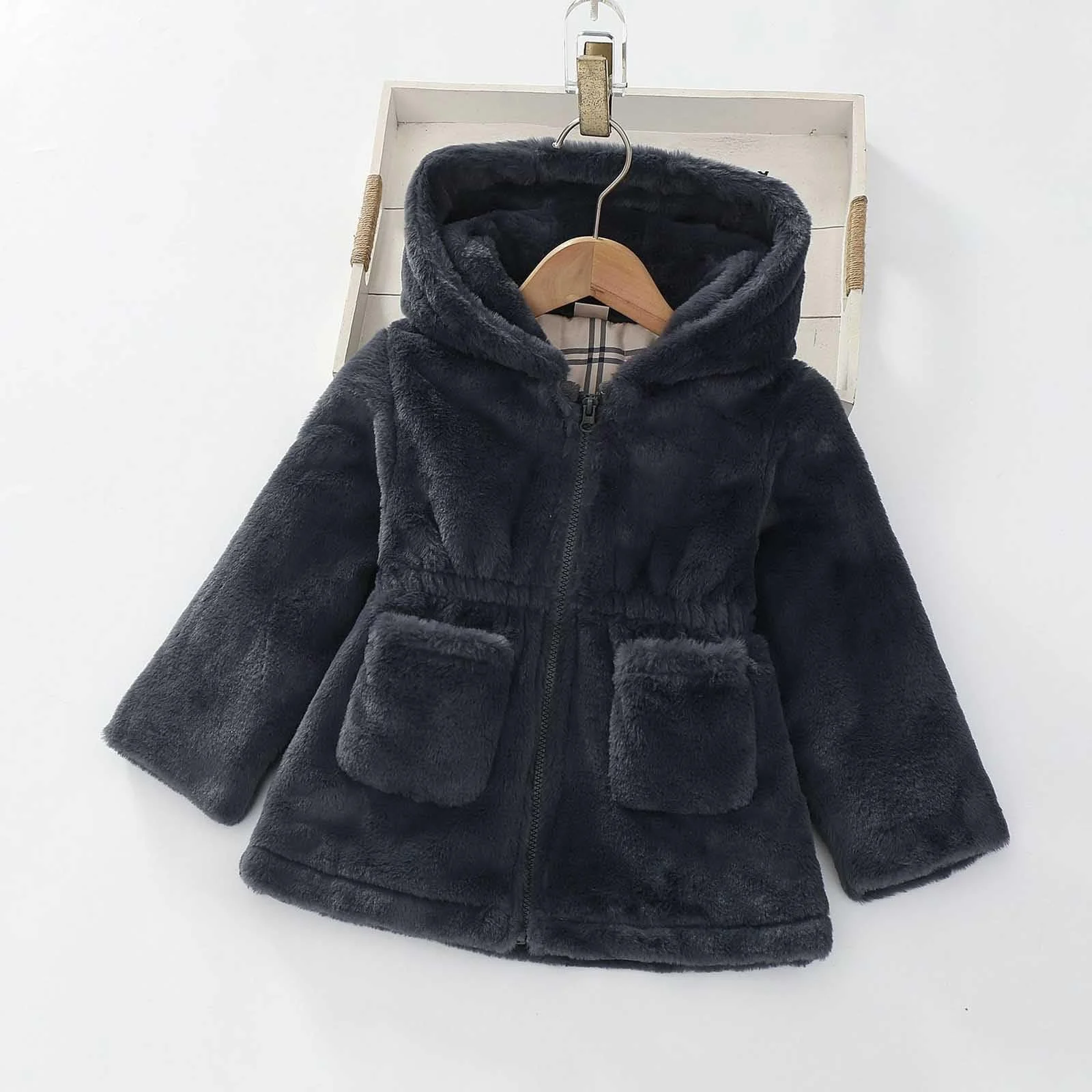 Пальто для дівчинки вітрозахисне з капюшоном тепле товсте, фото №3