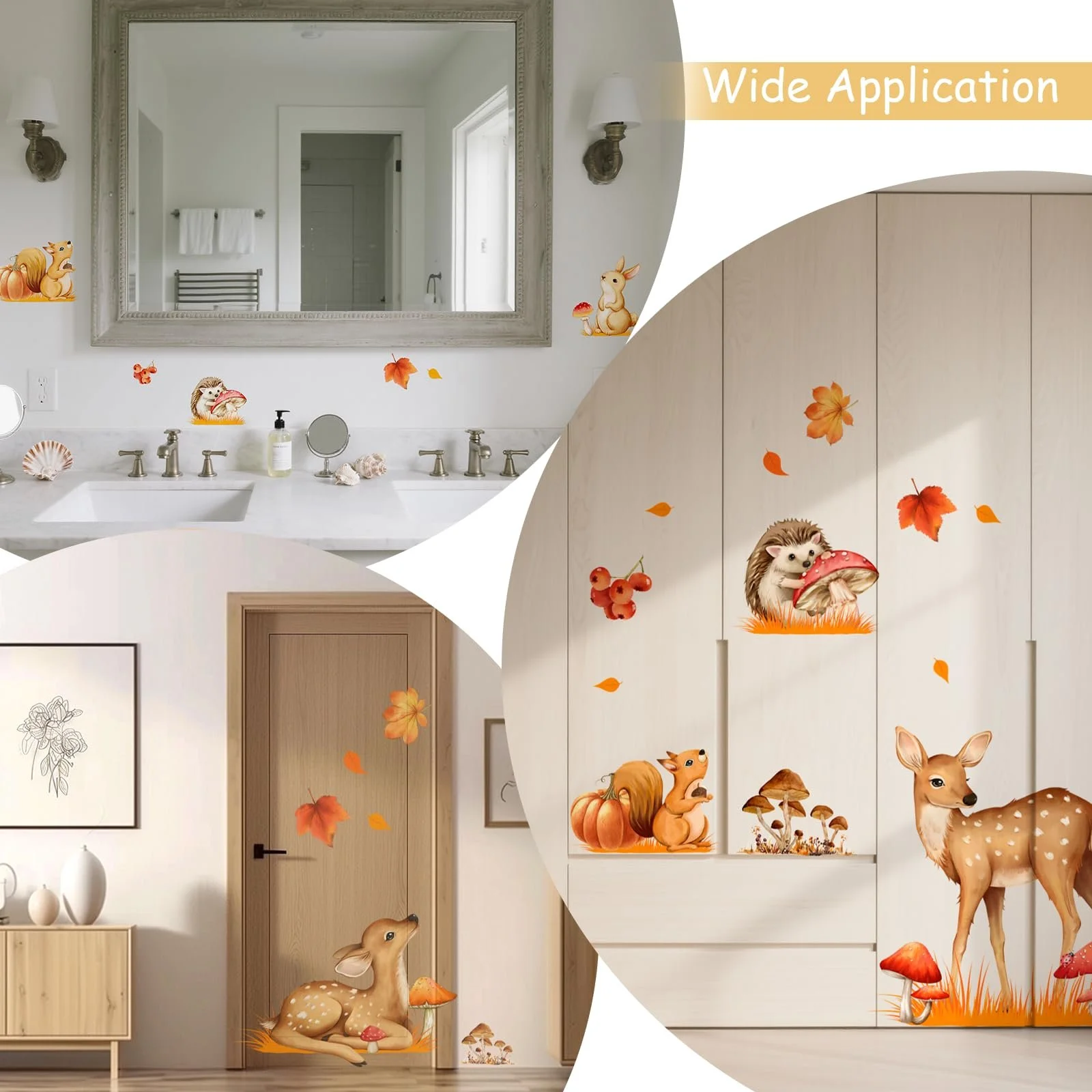 Наклейка на стіну Осінь Лісові тварини Самоклеюча 4 листи 90 x 30 см, фото №7