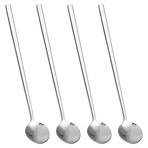 Ложки чайные из нержавеющей стали, набор 4 штуки, 17 см, Latte Macchiato, серебряные, с длинной ручкой, для кофе, мороженого, эспрессо, десертов, для смешивания мороженого, кофе, десертов - Фото 1