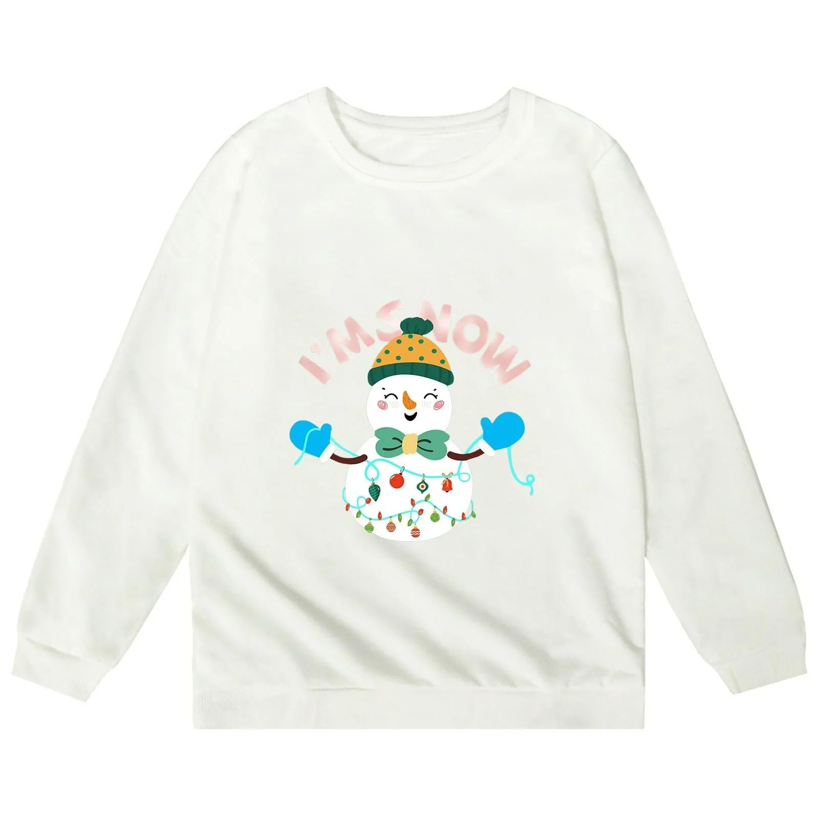 Пуловер для дівчат з різдвяним принтом, круглим вирізом та довгими рукавами, фото №2