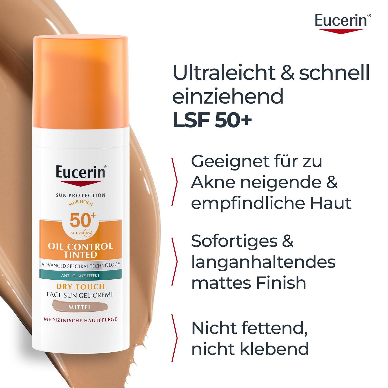 Сонцезахисний гель-крем для обличчя Eucerin Oil Control Tinted SPF 50+ Medium для чутливої, жирної та схильної до акне шкіри, 50 мл, фото №7