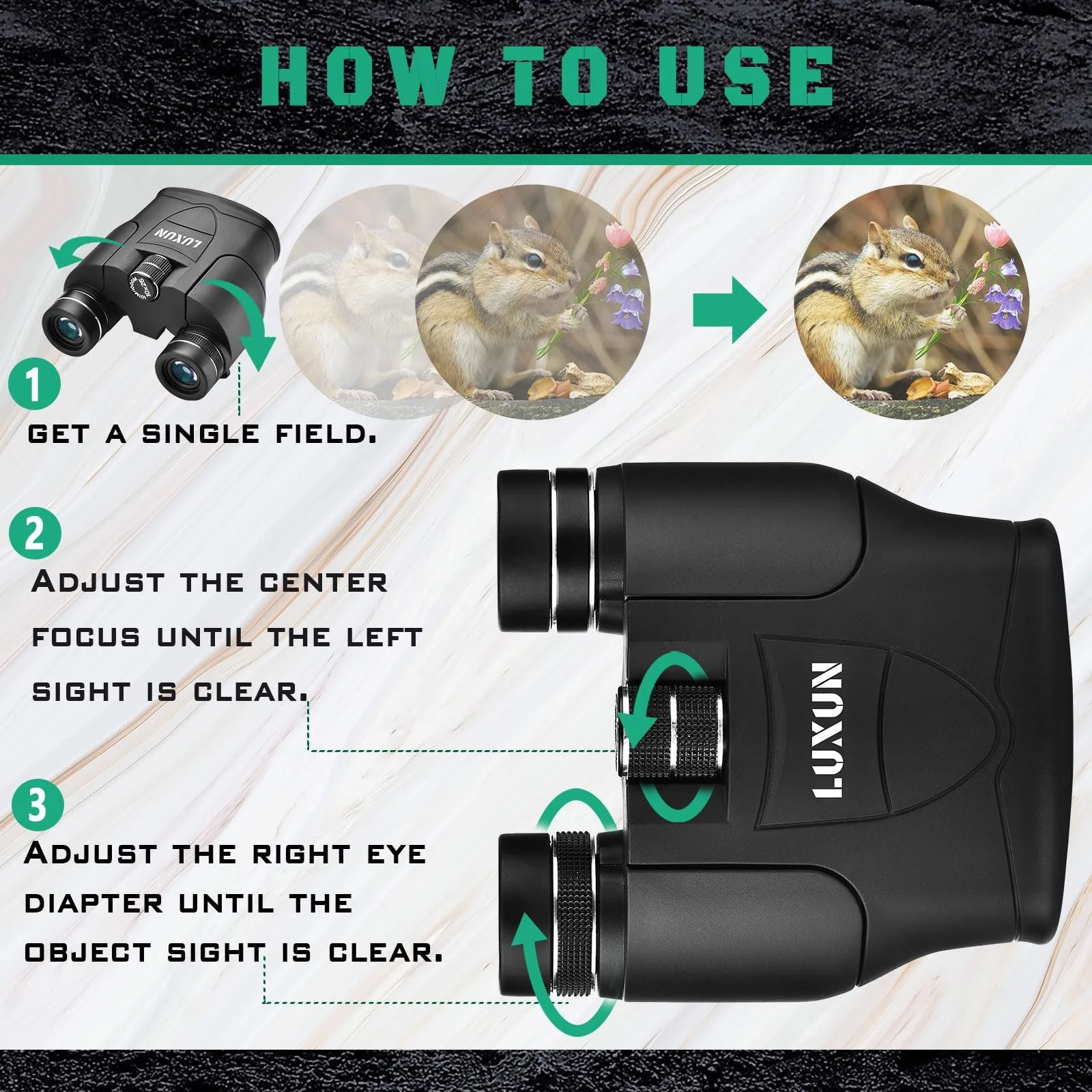 Бінокль LUXUN 10x25 BAK4 Чорний, фото №2