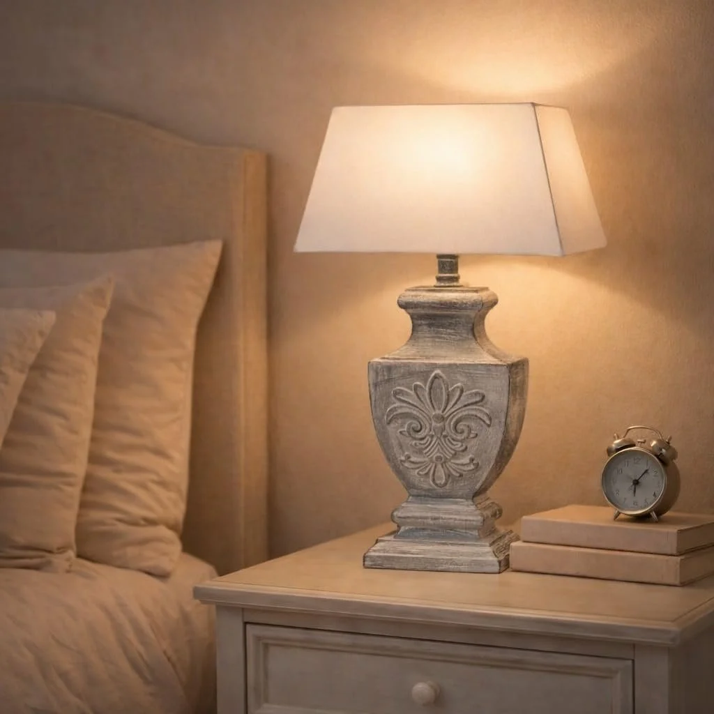 Настільна лампа DRULINE Shabby Chic сіра дерев'яна основа з абажуром 1 x E27 37 x 53 x 17 см, фото №9