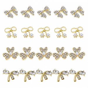Украшения для ногтей WOONEKY, 20 шт., бриллианты, стразы, жемчуг, золотые украшения, бантики - Фото 1