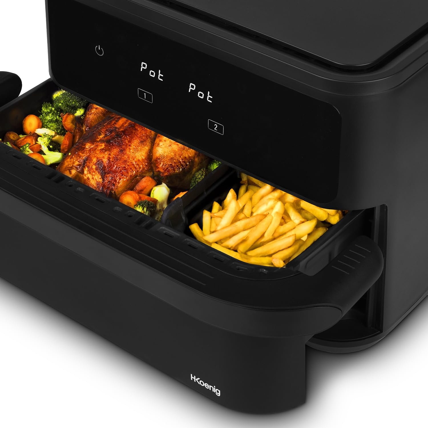 Мультипечь H.Koenig XXL FRY960-10L 10 л (5 л + 5 л) 8 программ 2400 Вт Чёрная, фото №8