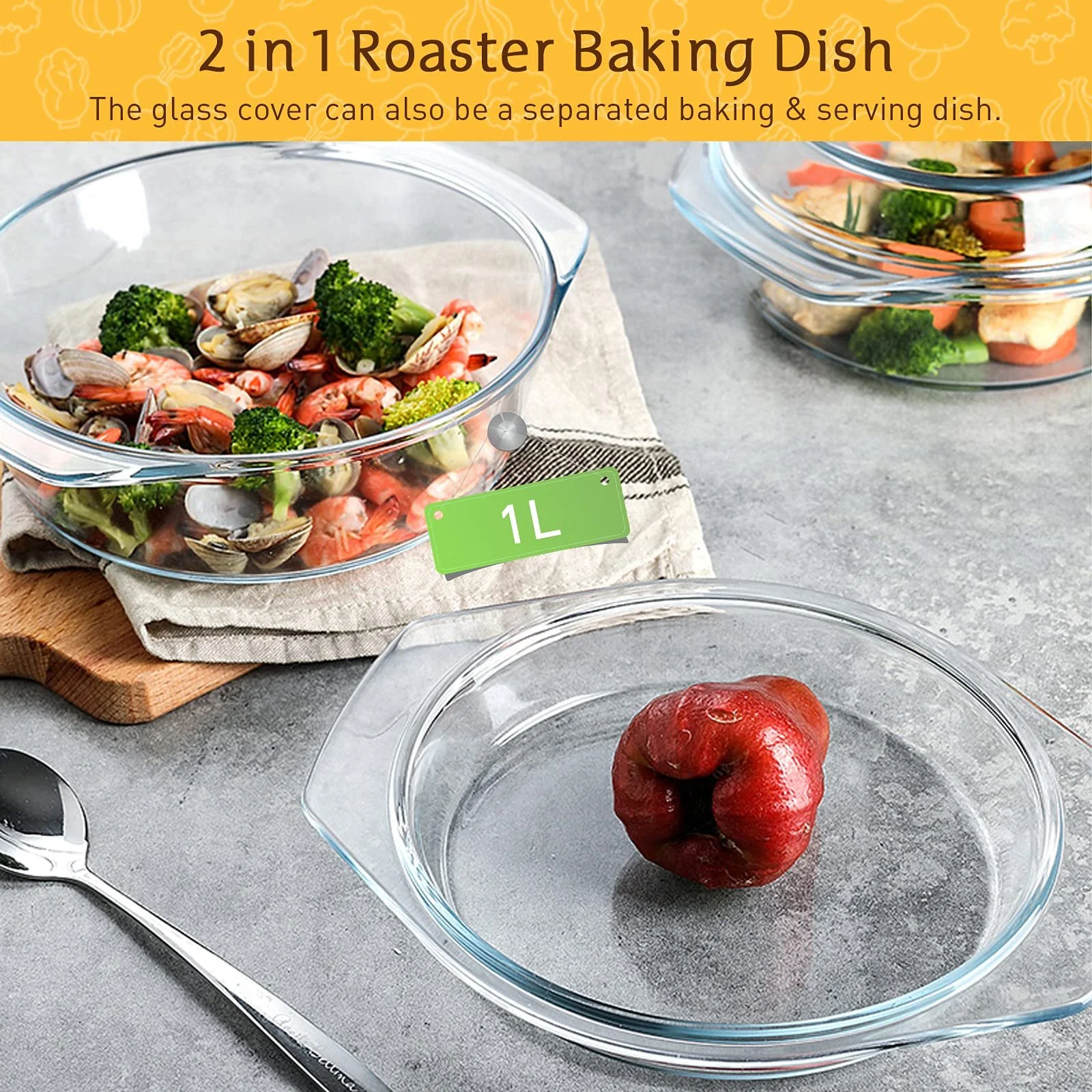 Форма для запекания NUTRIUPS Стеклянная с крышкой Круглая 2.5 л 20 см, фото №6