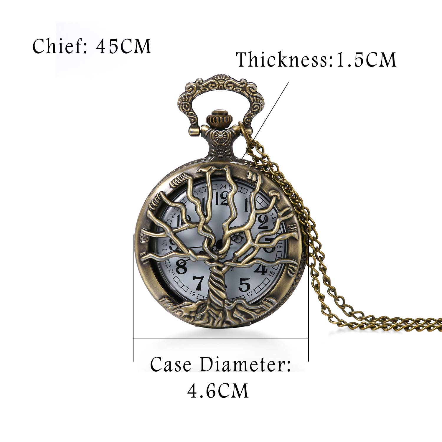Карманные часы JewelryWe Ретро Самолет/Сова/Старик индеец/Крест Бронзовый, фото №3