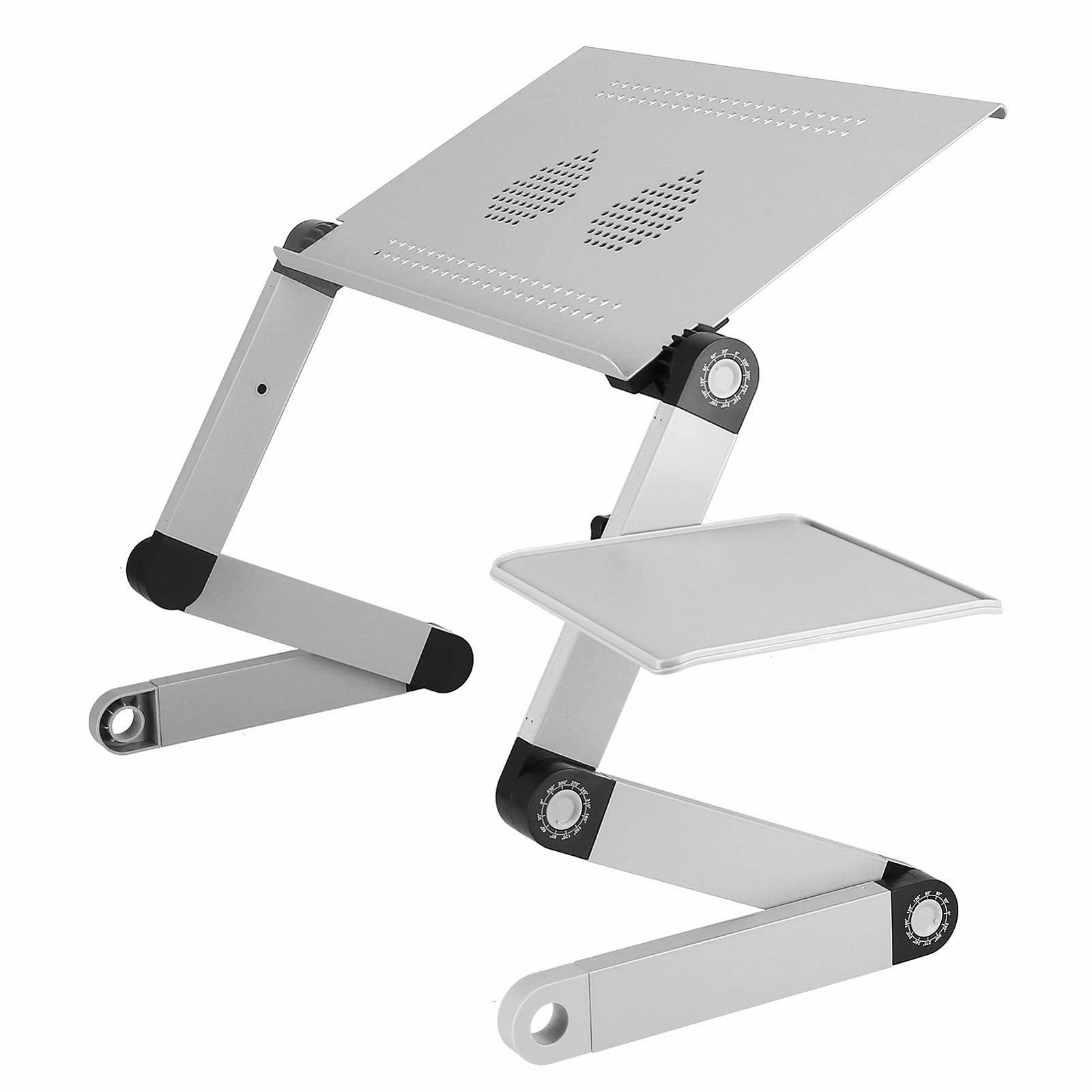Регулируемый алюминиевый столик для ноутбука Denash с охлаждающим вентилятором для домашнего офиса Серебряный 16,5 x 10 дюймов Легкий складной столик для спальни, фото №2 Регулируемый алюминиевый столик для ноутбука Denash с охлаждающим вентилятором для домашнего офиса Серебряный 16,5 x 10 дюймов Легкий складной столик для спальни, фото №2