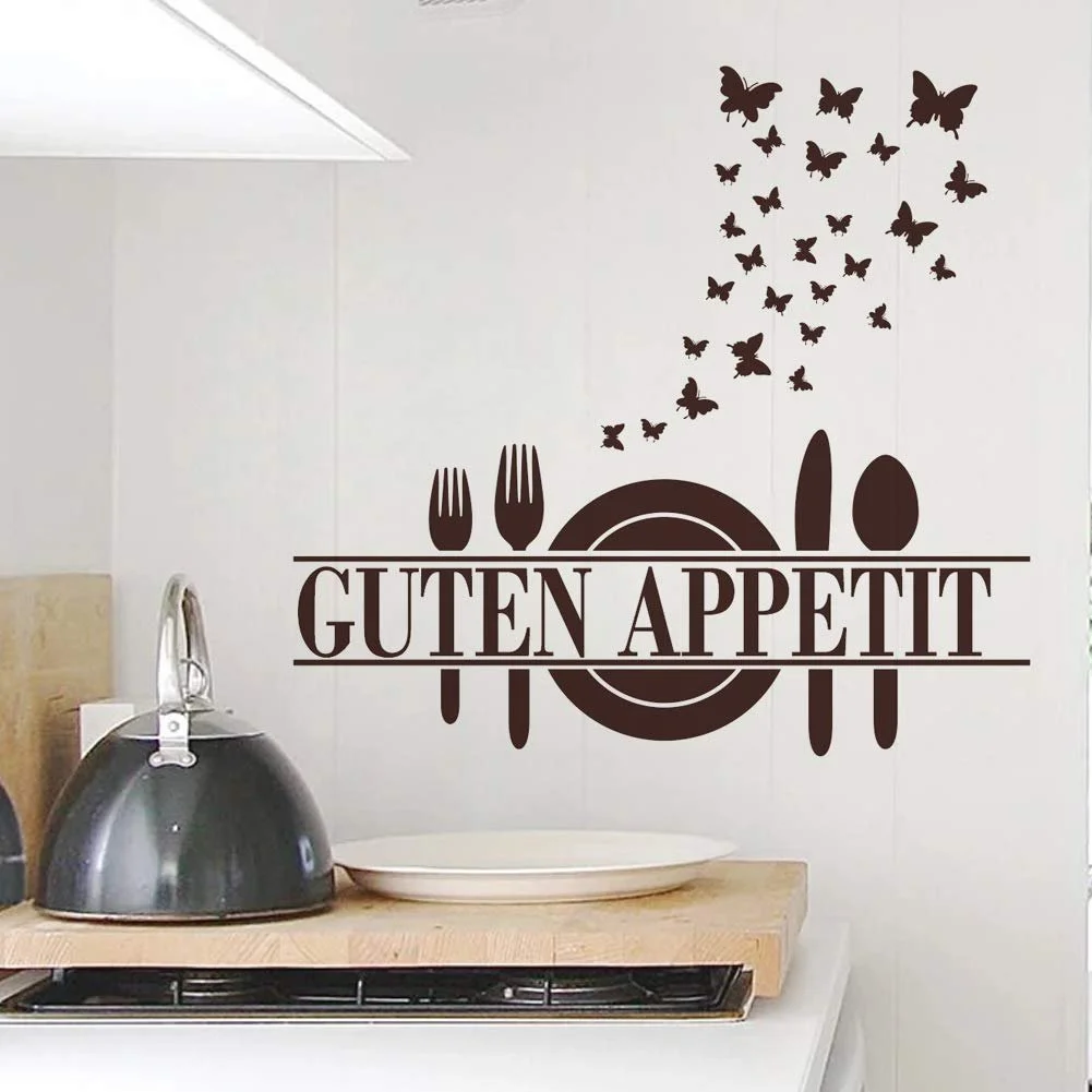 Настінна наклейка WandSticker4U Kitchen Sayings Good Appetit + 27 метеликів Коричнева 57 x 54 см, фото №3