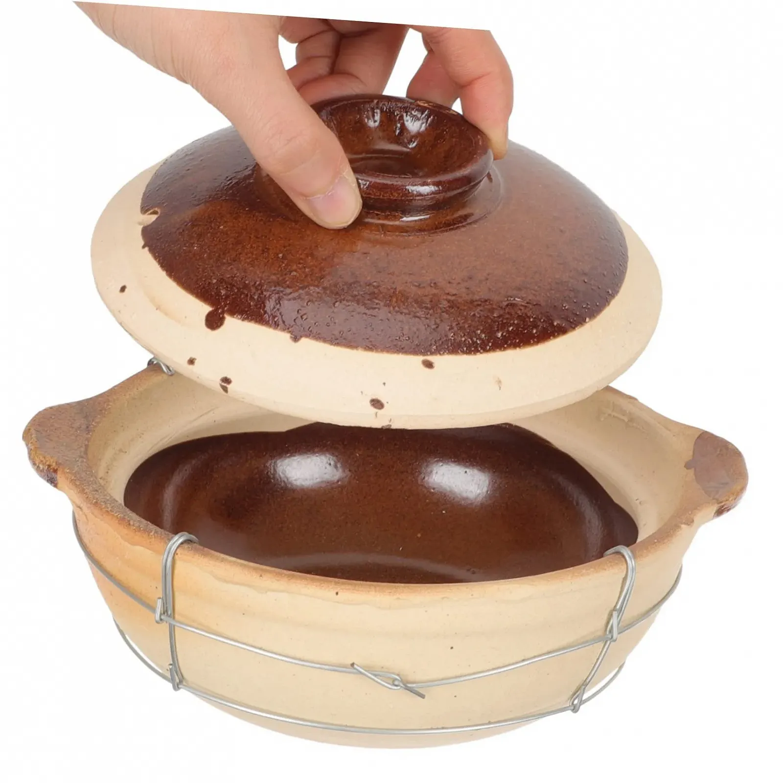 Керамическая кастрюля-казан с толстой ручкой для супов и риса энергосберегающая, фото №3