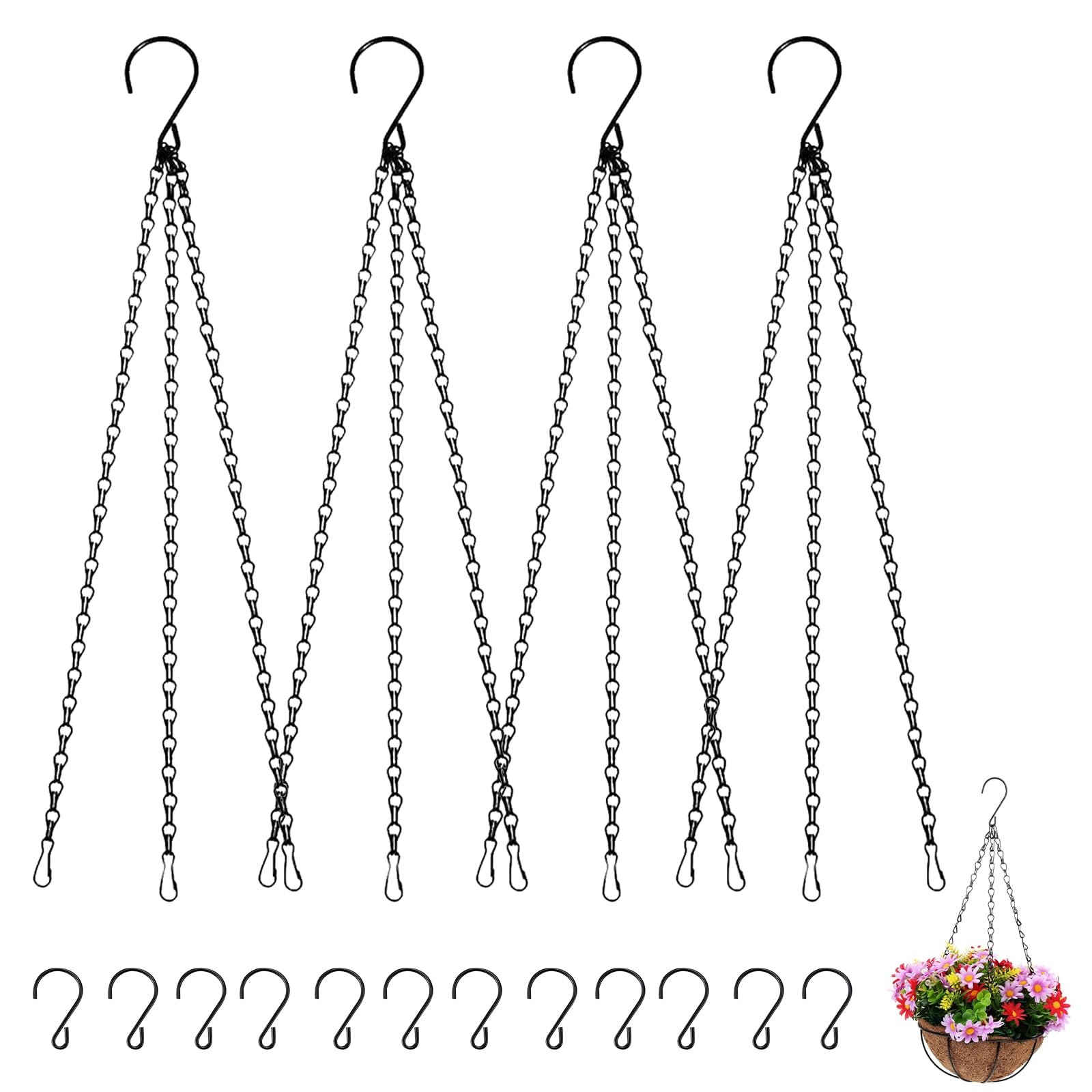 Ланцюги для підвісних кошиків Металеві 3-точкові 58 см 4 шт. Чорні, фото №8